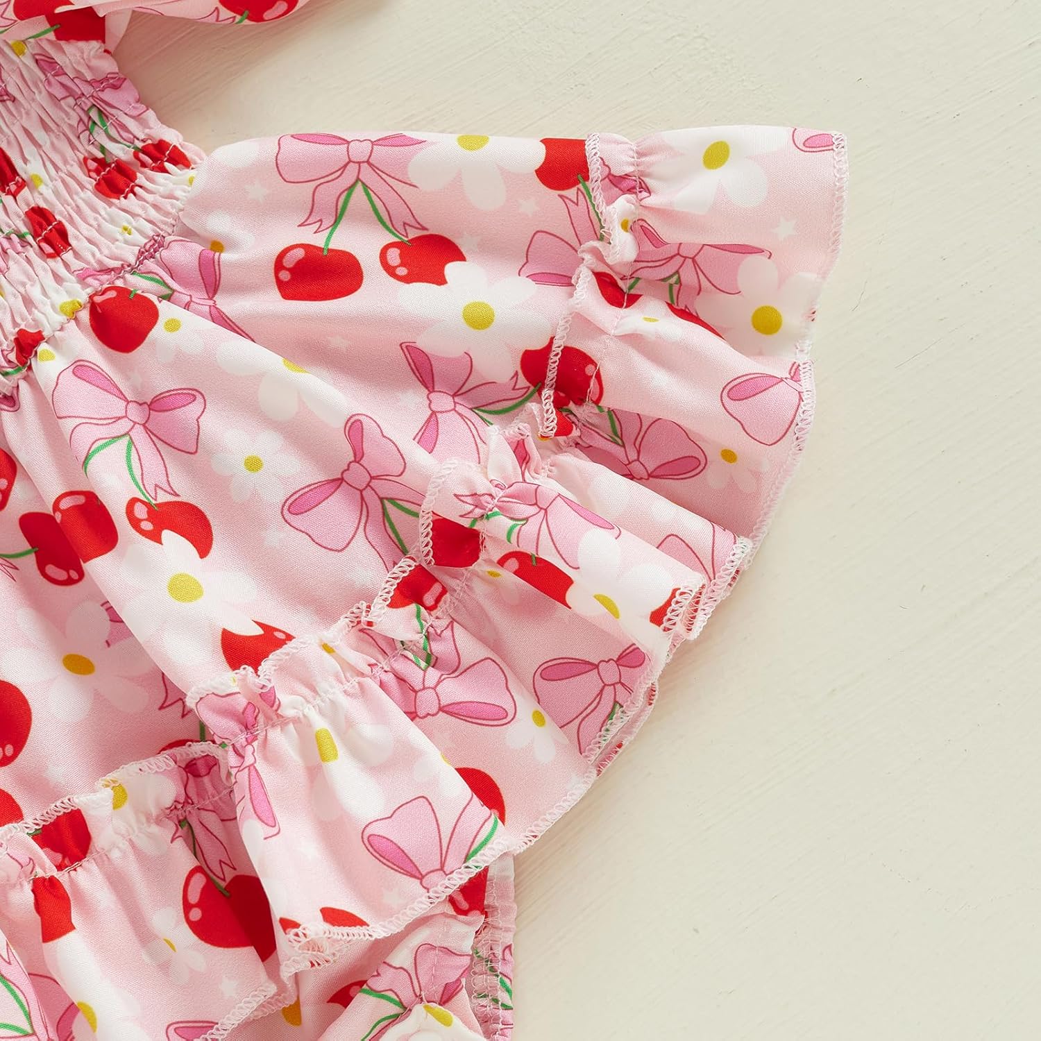 Newborn Infant Baby Girl Smocked Bubble Summer Short Sleeve Romper Dress Pink Bow Onesie + Headband - Image 6