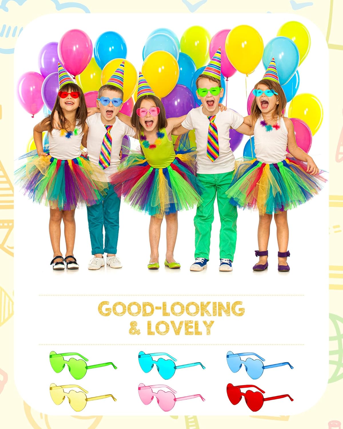 Cindeer 20 Pair Kid Heart Shaped Sunglasses Summer Party Girl Boy Party Sunglasses Transparent Candy Rainbow Age 5-12 - Image 5