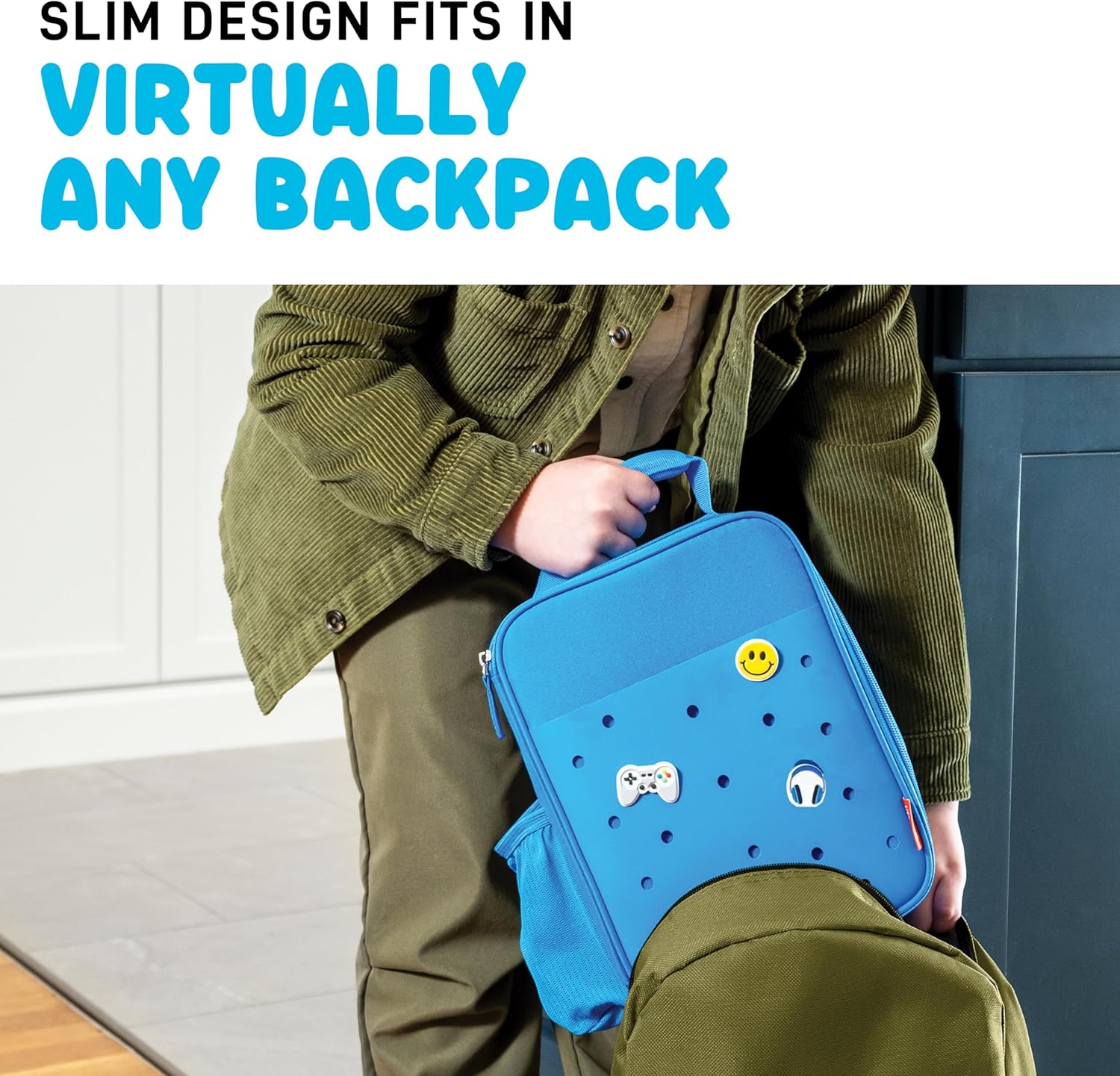 Fit & Fresh Charm Lunch Bag For Kids, Thermal Insulated Lunch Box For Kids Boys & Girls With Shoe Charm Slots For Personalization, School Lunch Box, Teal - Image 5