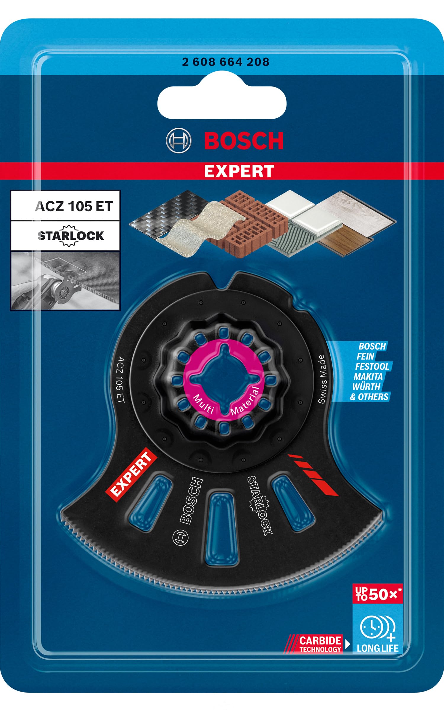Bosch 1x Segmentsägeblatt Expert MultiMaterial ACZ 105 ET (für Faserkunststoffe GFK, CFK, Ø 105 mm, Professional Zubehör Multifunktionswerkzeug)