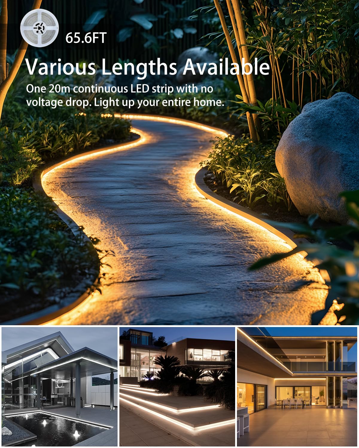 ALITOVE 24V LED Streifen 20m Abstimmbar Weiß 2700K~6500K mit APP-Steuerung | RF Fernbedienung, LED Band Aussenbereich Wasserdicht, Musik-Sync, Timer, für Decks Terrasse Garten, Nicht Selbstklebend