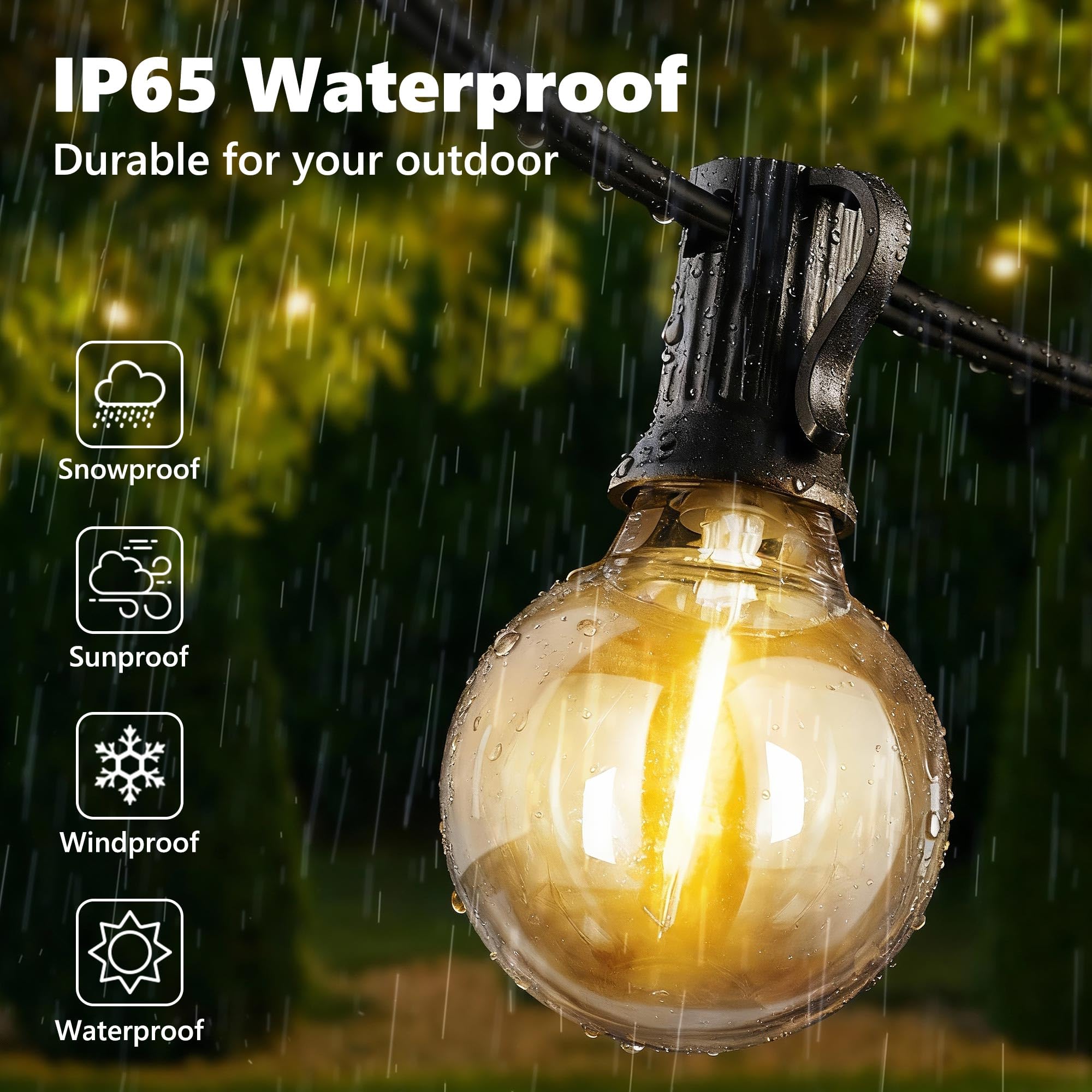 Joomer Guirnalda Luces Exterior, 20M Guirnaldas de Luces Exterior con 27+1 G40 Bombillas, 3 Modos Impermeable Luces Led Interior con Enchufe para Jardín, Patio, Café, Fiesta, Terraza