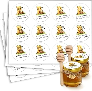 48PCS Classic Winnie Stickers - A Little Yummy for Your Tummy Honey Jar Labels, Baby Shower Decorations, Bee Birthday Party Supply