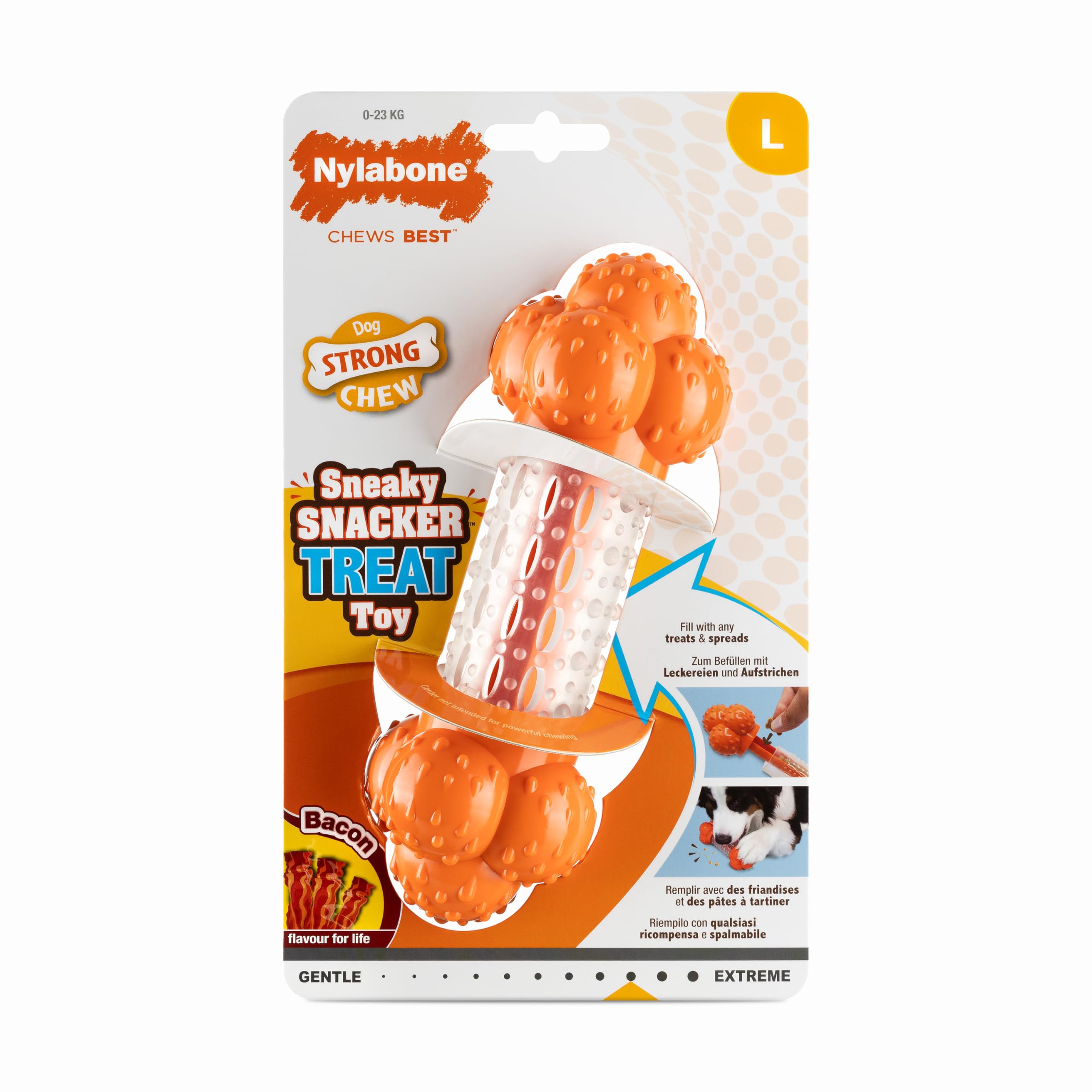 Nylabone, Sneaky Snacker, Juguete Texturizado con golosinas para Perros, Sabor Bacon, Grande - para Perros de hasta 23 kg