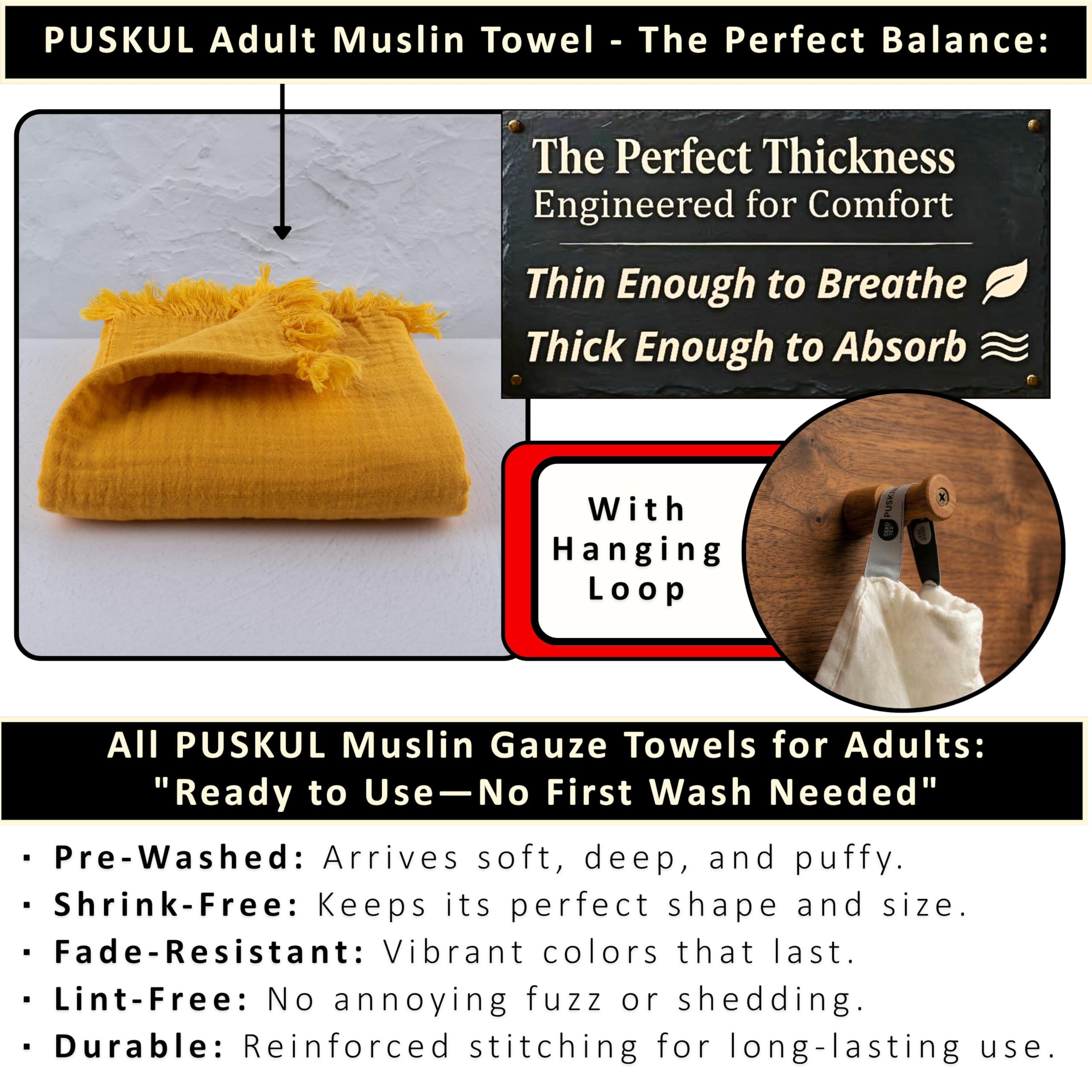 Badetücher 2er Set Luxus Musselin Handtücher für Erwachsene - Luxus 100% türkische natürliche Baumwolle Musselin Stoff Hamamtücher - Extra weich, saugfähig, schnell trocknend, leicht (Senfgelb)