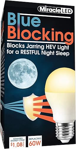 MiracleLED 604591 - Bombilla azul para dormir nocturna con brillo ámbar calmante para replicar el sol poniente y producir melatonina orgánicamente,