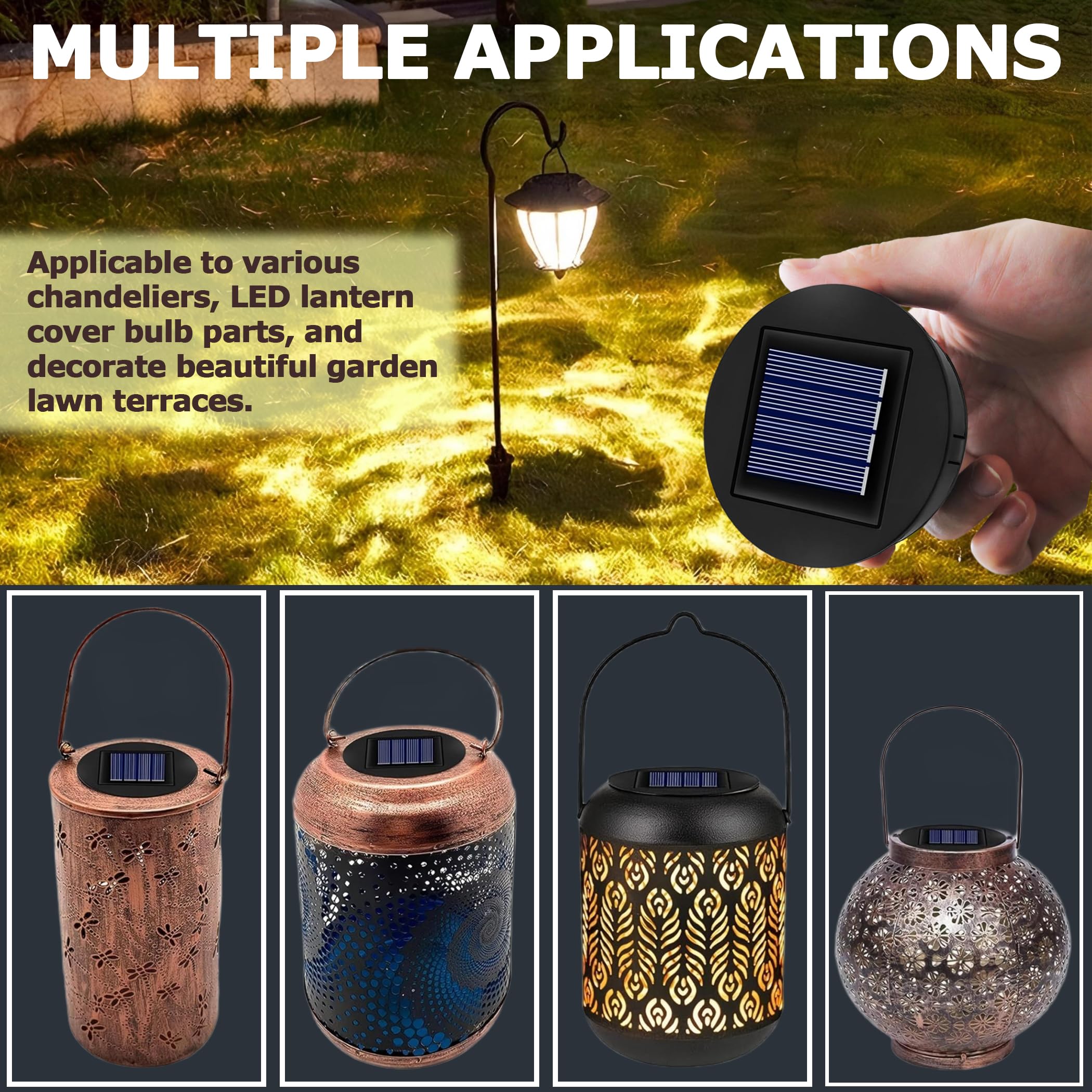 Solar Light Top 8cm for Outside Lanterns, 1.2V 600mAh, IP44 Solar Panels With Warm LED Light, Replacement Unit for Garden Lantern Lamp, 2PCS — view 6
