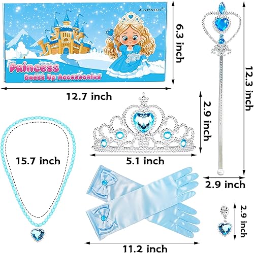 Miniatura 4 de Juego de 6 accesorios de vestir de princesa en caja, juego de 6 vestidos de Elsa para niñas pequeñas con corona de Elsa, varita, guantes, collar,