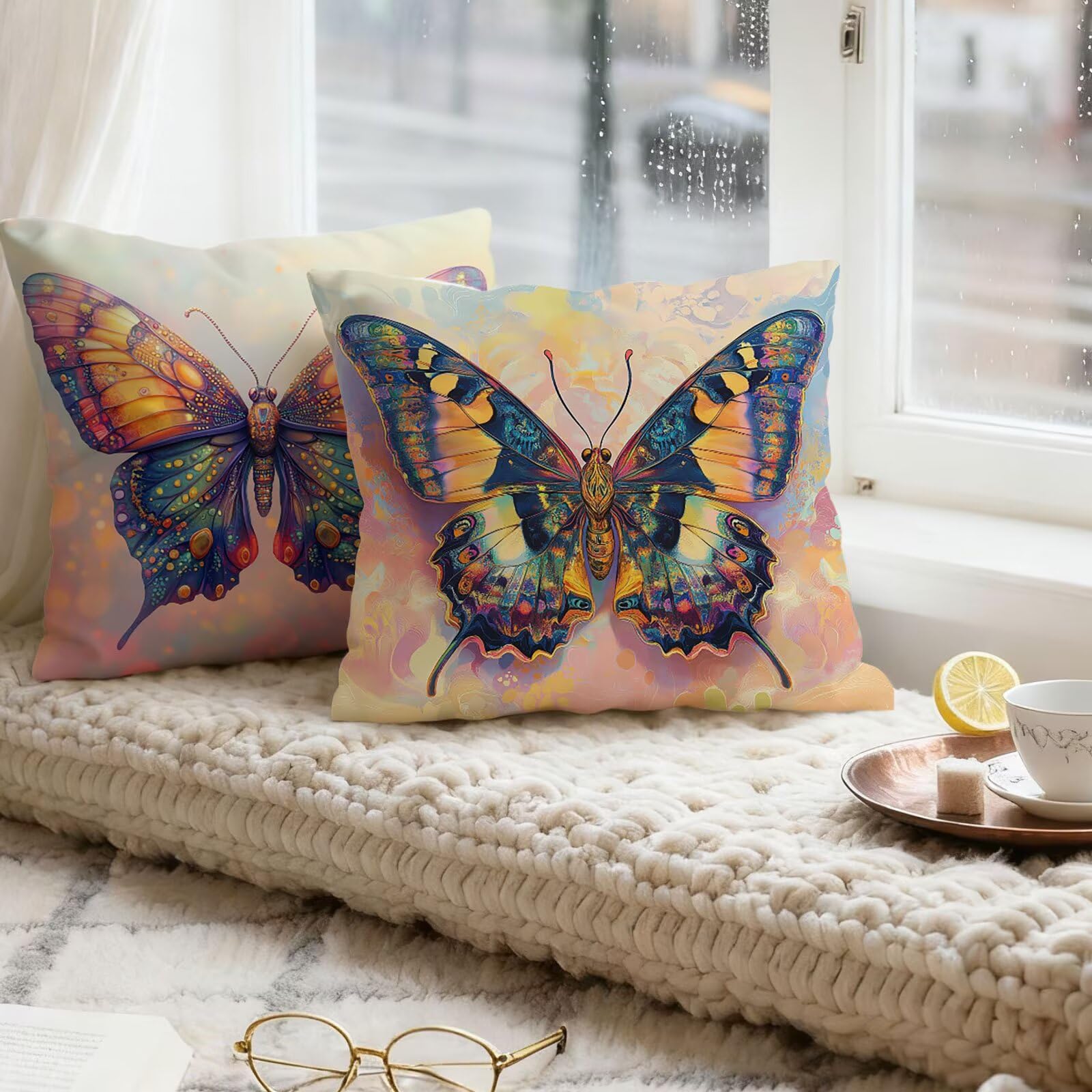 Vistoso Funda Cojin 60x60 Mariposa Funda Almohada 60x60 Cojines Sofa Súper Suave Fundas Cojines Decorativos Fundas Almohadas 4 Piezas Cervicales y Cuello, para Hogar Cama Salon Decoracion E - 721