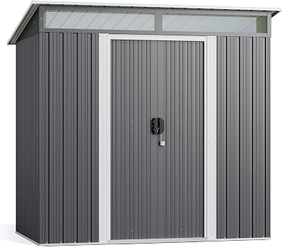 Gizoon 6x4 Outdoor Storage Shed Metal Garden Shed with Sliding Lockable Doors, Versatile Tool Bike Shed with Transparent Panel Windows, Outdoor Storage Clearance for Backyard, Patio, Dark Gray