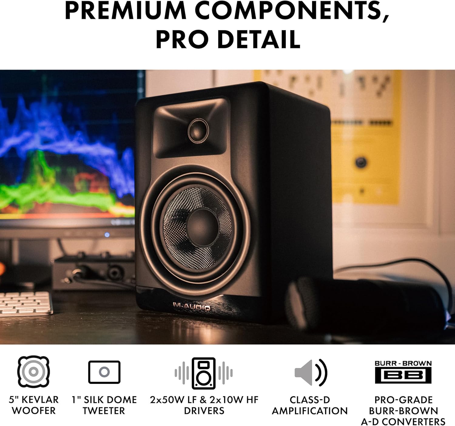 Close-up of M-AUDIO BX5BT speaker components