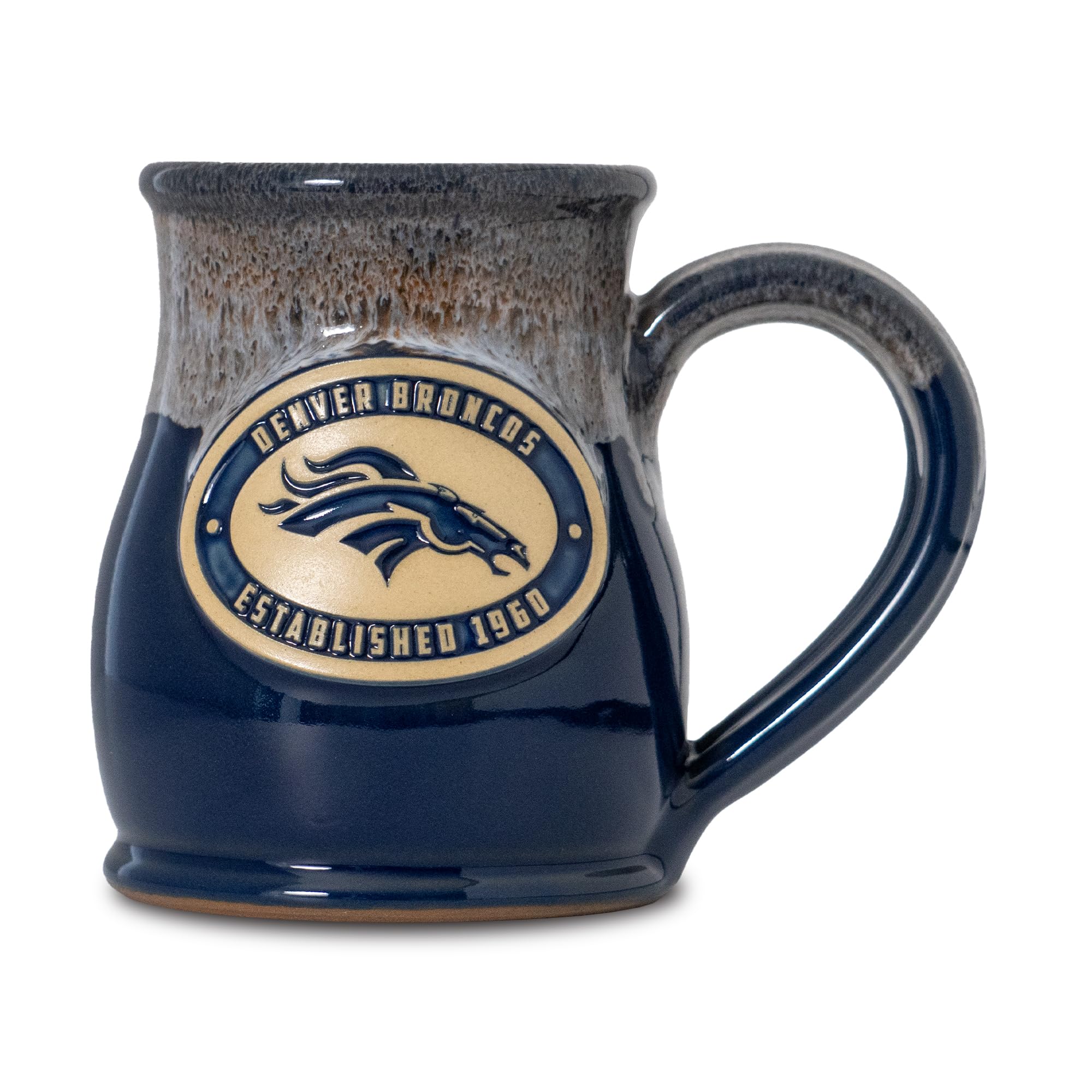 Greater Distance NFL Football Denver Broncos 14 oz Two-Tone Tall Belly Mug, Handmade Large Ceramic Coffee Mug With Team Logo for True Fans, Premium