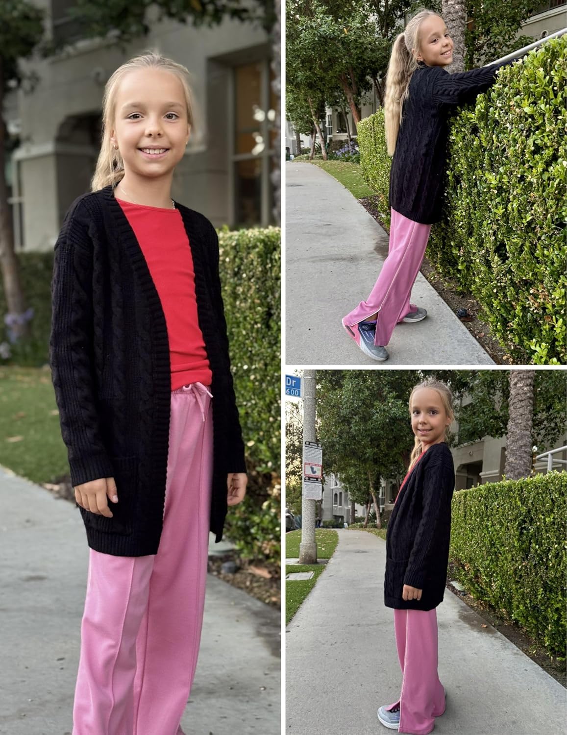 Arshiner Girls Open Front Cardigan Long Sleeve Casual Kids Fall Clothes Solid Thick Chunky Sweater Coat with Pockets - Image 3