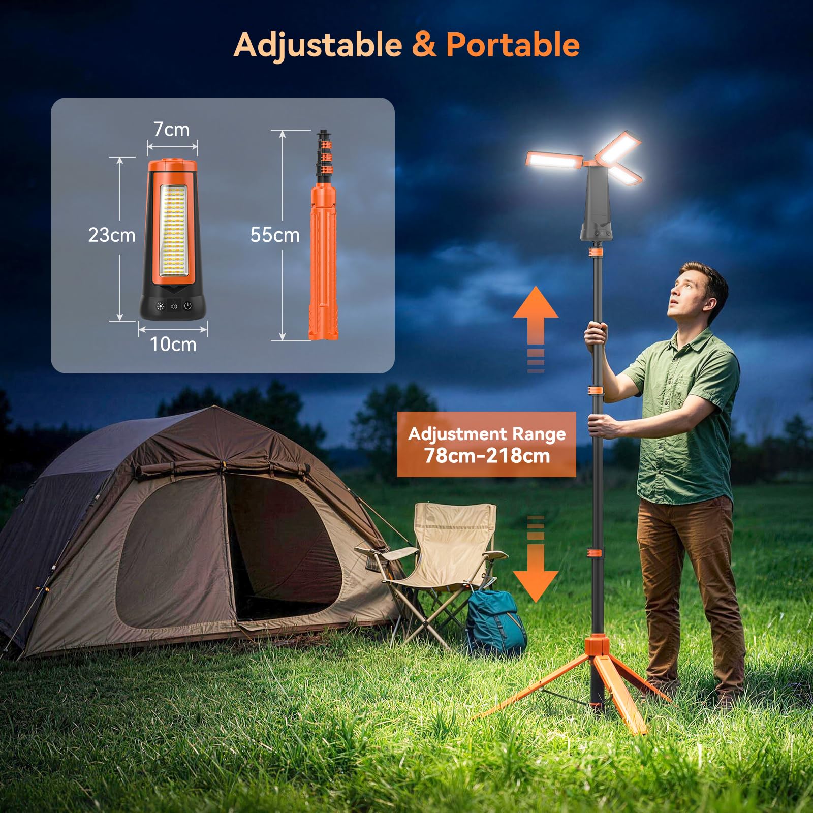 12000mAh Lampada da Campeggio LED Ricaricabile, 5000LM Lampada da Lavoro