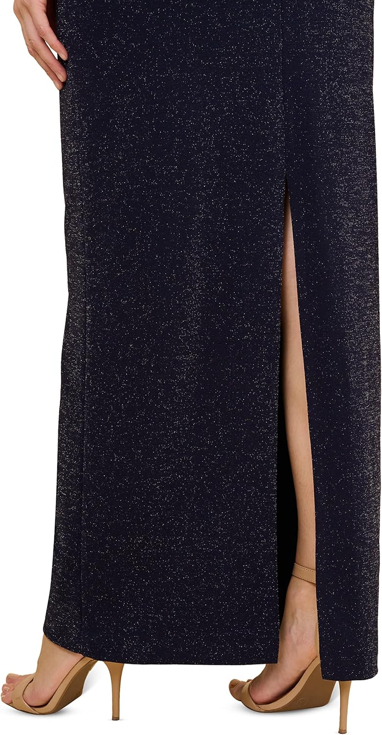 Adrianna Papell Women's Metallic Knit Draped Gown