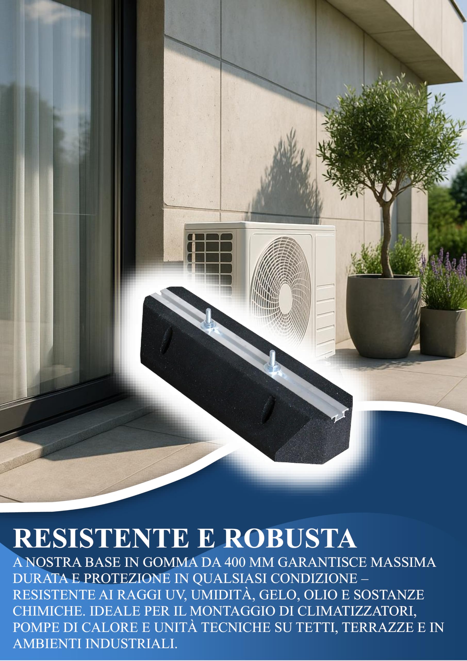 Black panda - Base in gomma da 40 cm con fissaggio – Blocco antivibrazione per pompe di calore, condizionatori d'aria e refrigerazione, portata 200 kg – Resistente ai raggi UV e alle intemperie, viti
