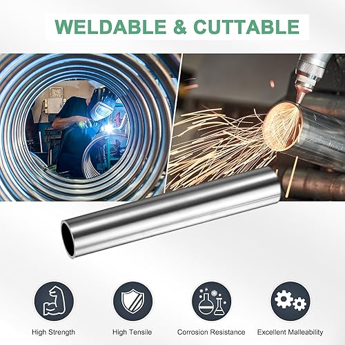 Miniatura 4 de Paquete de 2 tubos de acero inoxidable 304 de 5.906 in, diámetro exterior de 0.06 pulgadas de grosor de pared, tubos de acero inoxidable sin