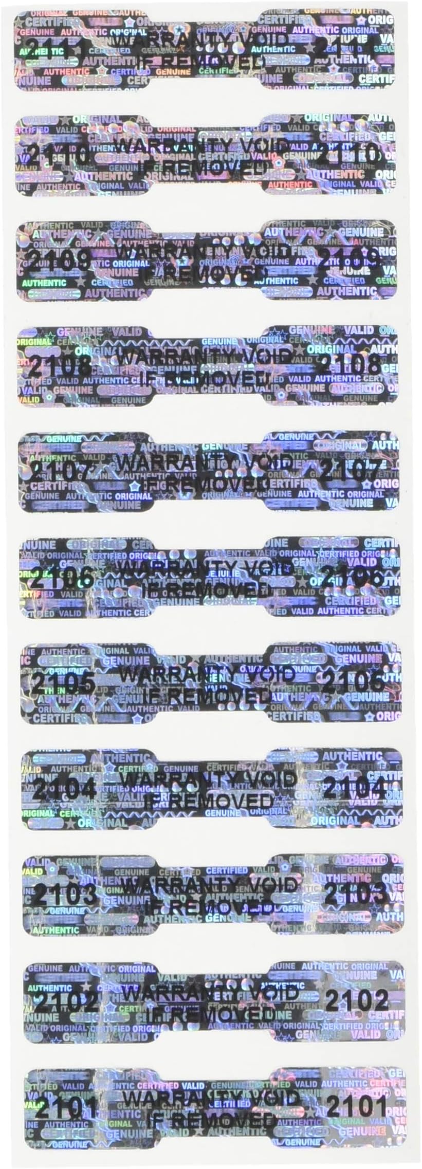 100 High Security Tamper Evident Warranty Void Dogbone Hologram Labels/Stickers w/ Unique Sequential Serial Numbering and Bar Code