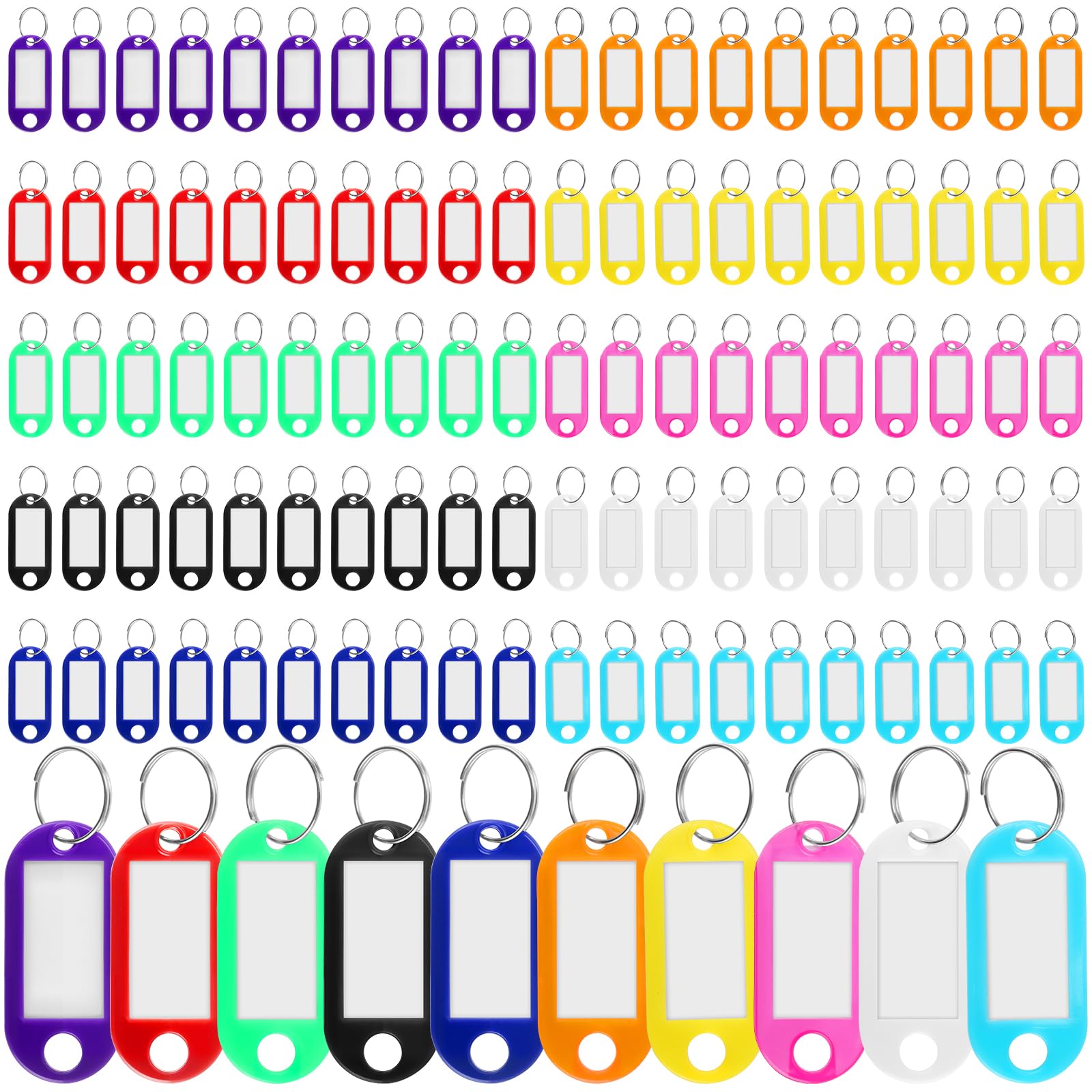 JIAYUET 500 PCS Key Tags with Labels, Plastic Key Labels with Split Ring for Luggage Pet Name, 10 Colors