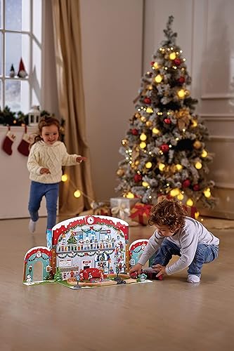 Miniatura 3 de Hape Juego de 24 piezas de calendario de Adviento de madera para Navidad, estación de tren con fondo decorado para niños, adolescentes y adultos,