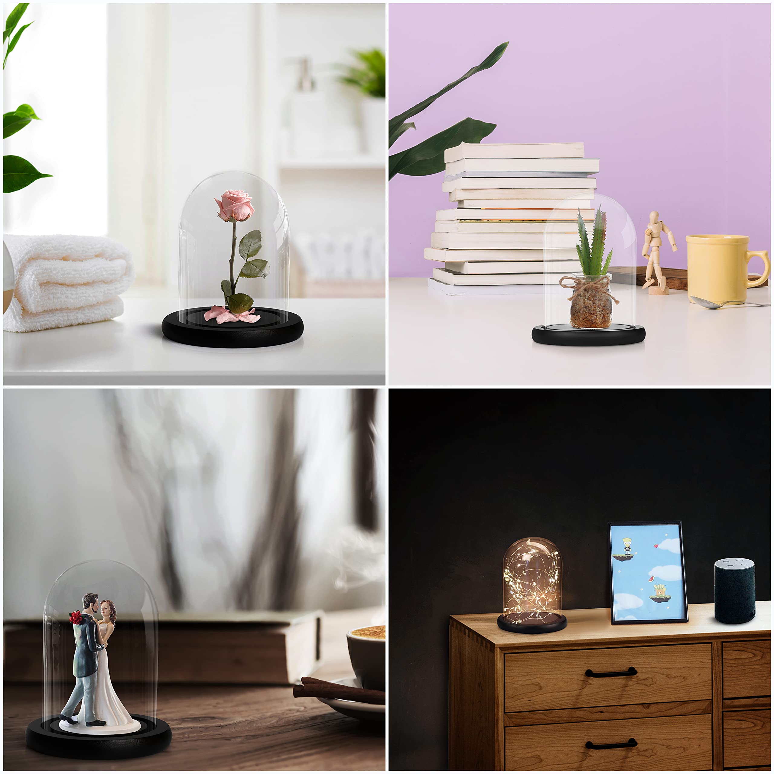 Belle Vous Cloche En Verre Avec Socle Noir En Bois 9,7 Cm - Présentoir Élégant Pour Objets Précieux