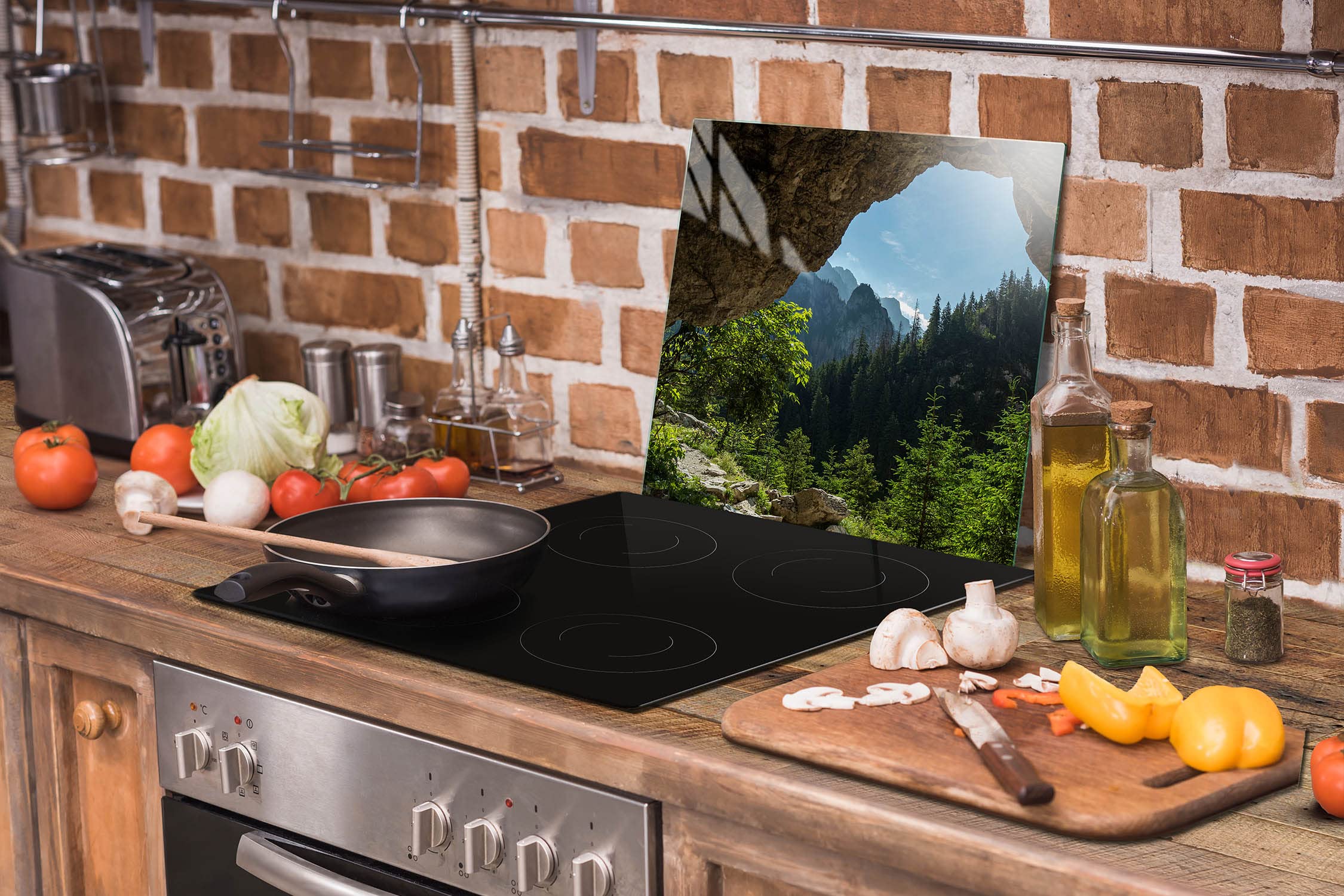 Placa protectora de vitrocerámica 50 x 52 cm 1 pieza cocina eléctrica universal para inducción protección contra salpicaduras tabla de cortar de vidrio templado como decoración, ÁRBOLES