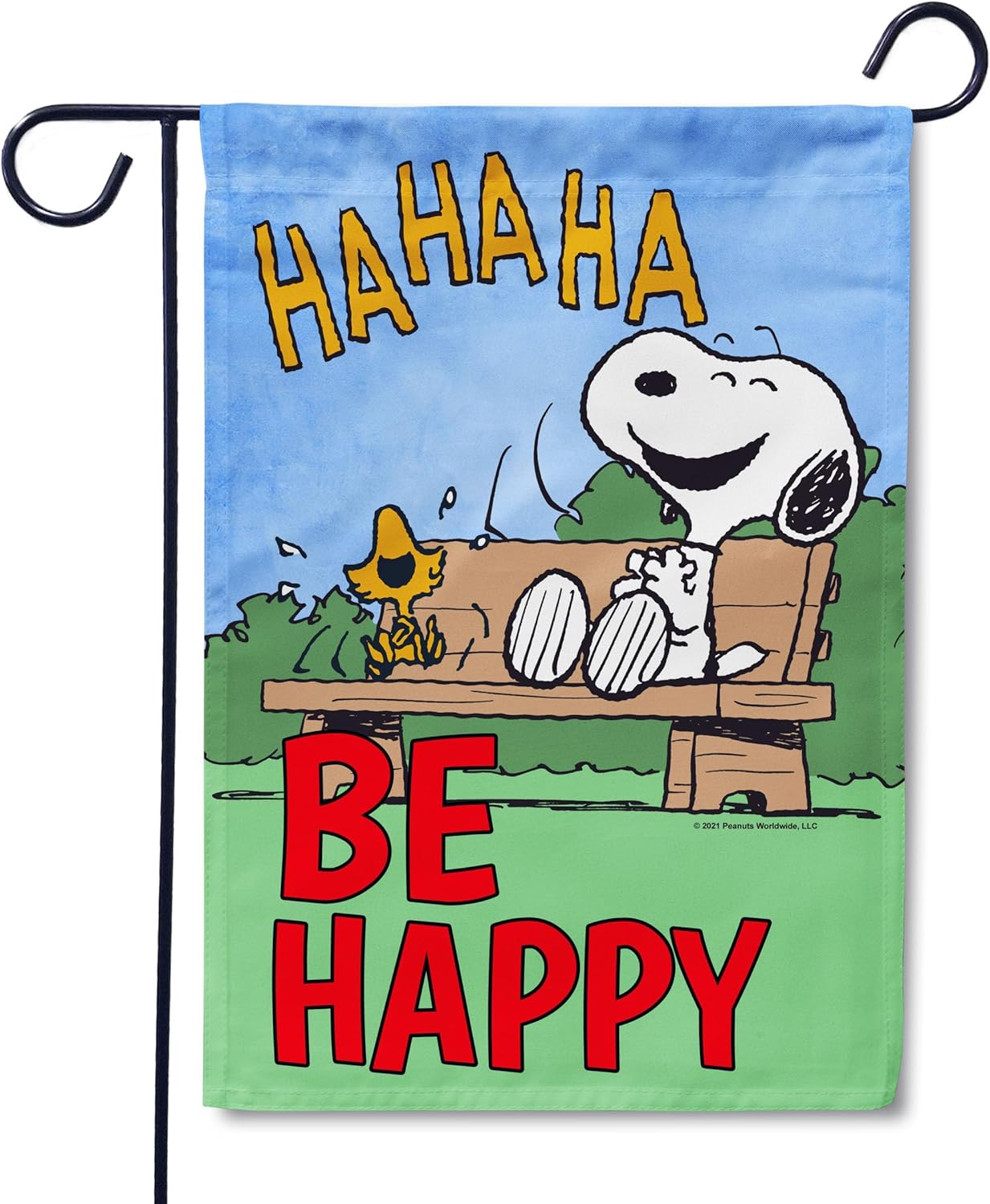 Flagology, PEANUTS Be Happy Snoopy Spring Garden Flag 12" x 18", Officially Licensed PEANUTS, Outdoor Spring Decor