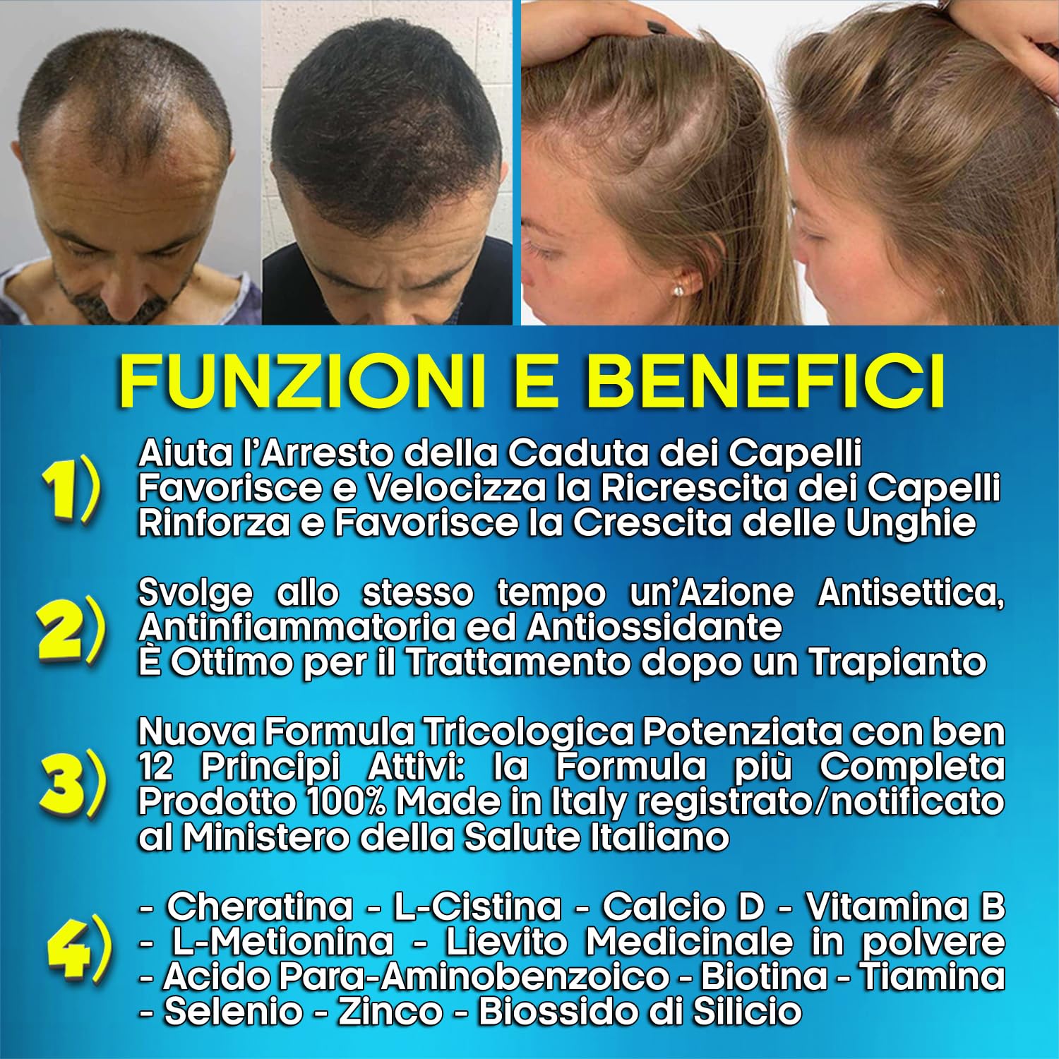 HAIR REBIRTH STRONG * 3 Flaconi: 270 capsule * la Migliore Cura per i Capelli * Nuova Formula Tricologica: Cheratina Biotina Cistina Calcio D Vitamina B * Blocco della Caduta e Rinascita dei Capelli