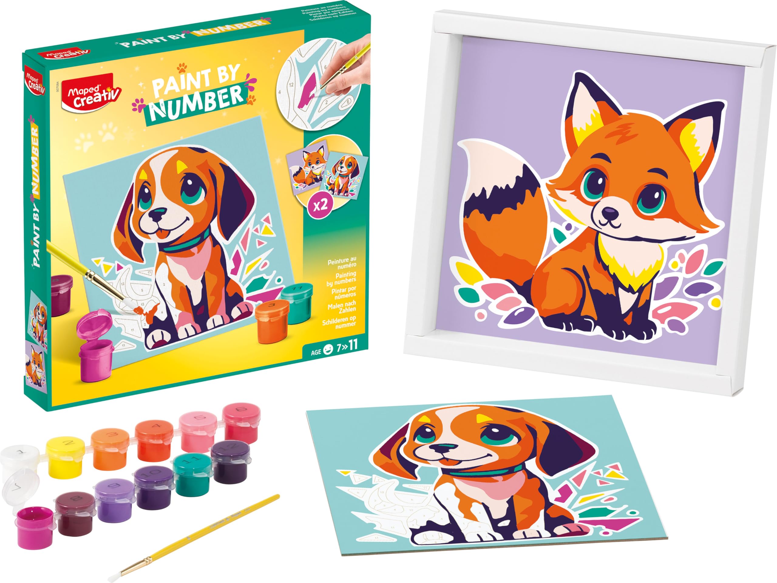 Maped CREATIV - Paint by Numbers - Dog and Fox - Painting Activity for Children - Paint by Numbers kit - Creative Activities - Suitable for Ages 7 and Above, Orange