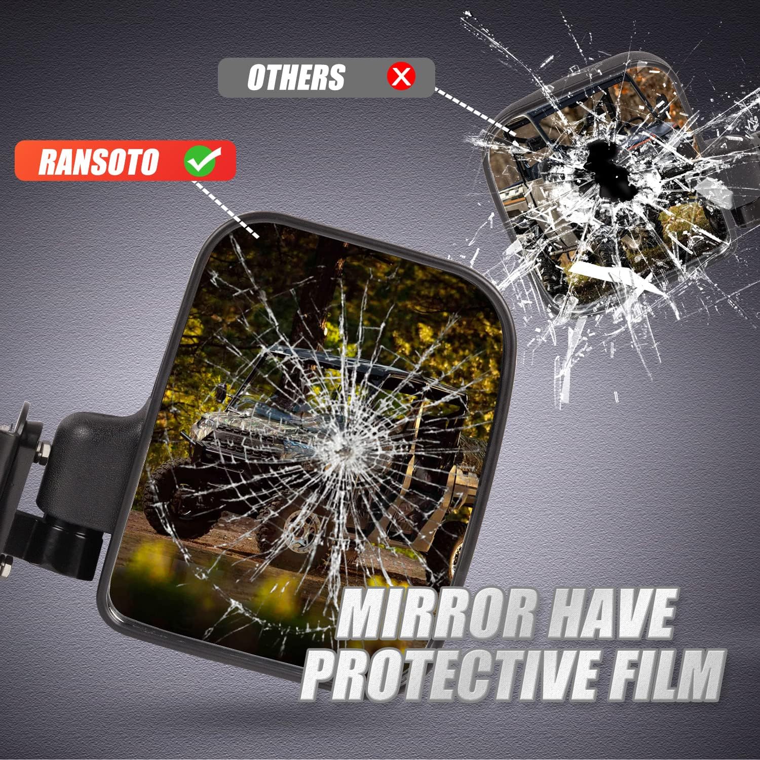 UTV Rear View Side Mirror Compatible with Polaris Ranger XP 1000, Ranger Crew XP 1000 2018 2019 2020 2021 2022 2023 2024 2025 (Fit For Factory Doors Installed)