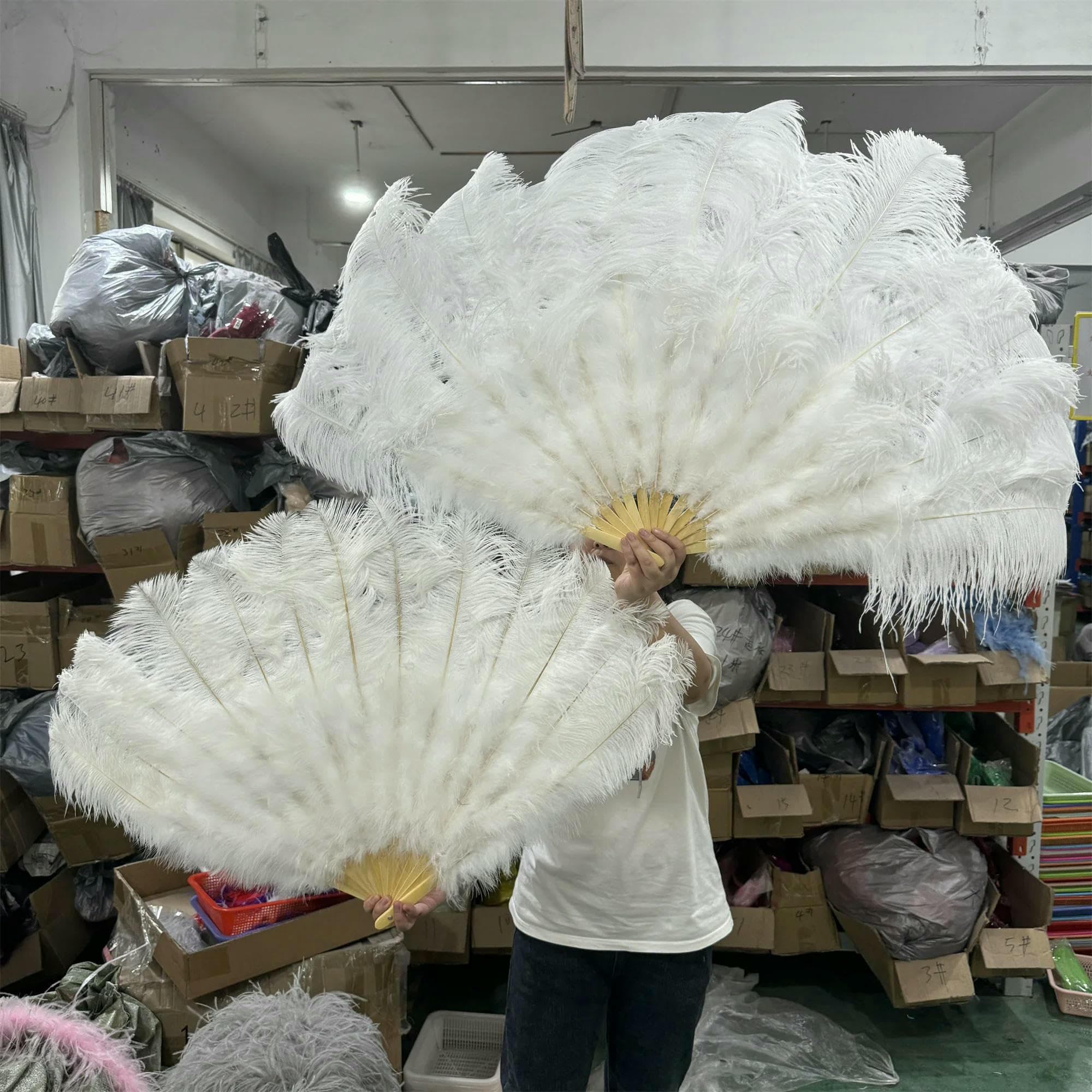 Ventaglio di piume di struzzo bianco grande da 130 cm, soffice, con 13 ossa, portatile, per carnevale, danza del ventre, spettacolo teatrale, piume, fai da te, artigianato, rosa scuro, piccolo venta