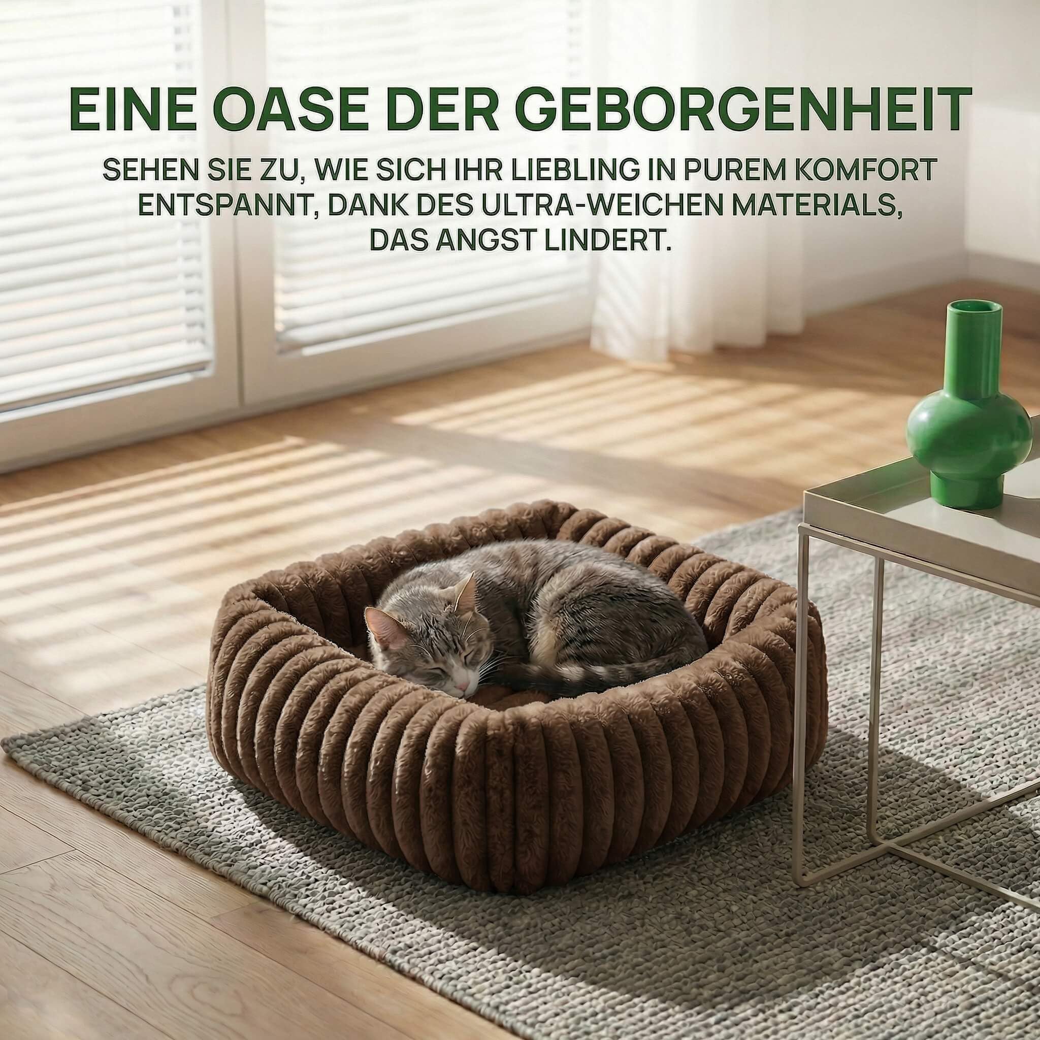 Cuccia Cane Interno S, Pelliccia Coniglio, Antiscivolo, Marrone | Per cani piccoli, 50 x 48 x 15 cm, morbida, confortevole, texture ondulata, letto rettangolare, sfoderabile e lavabile