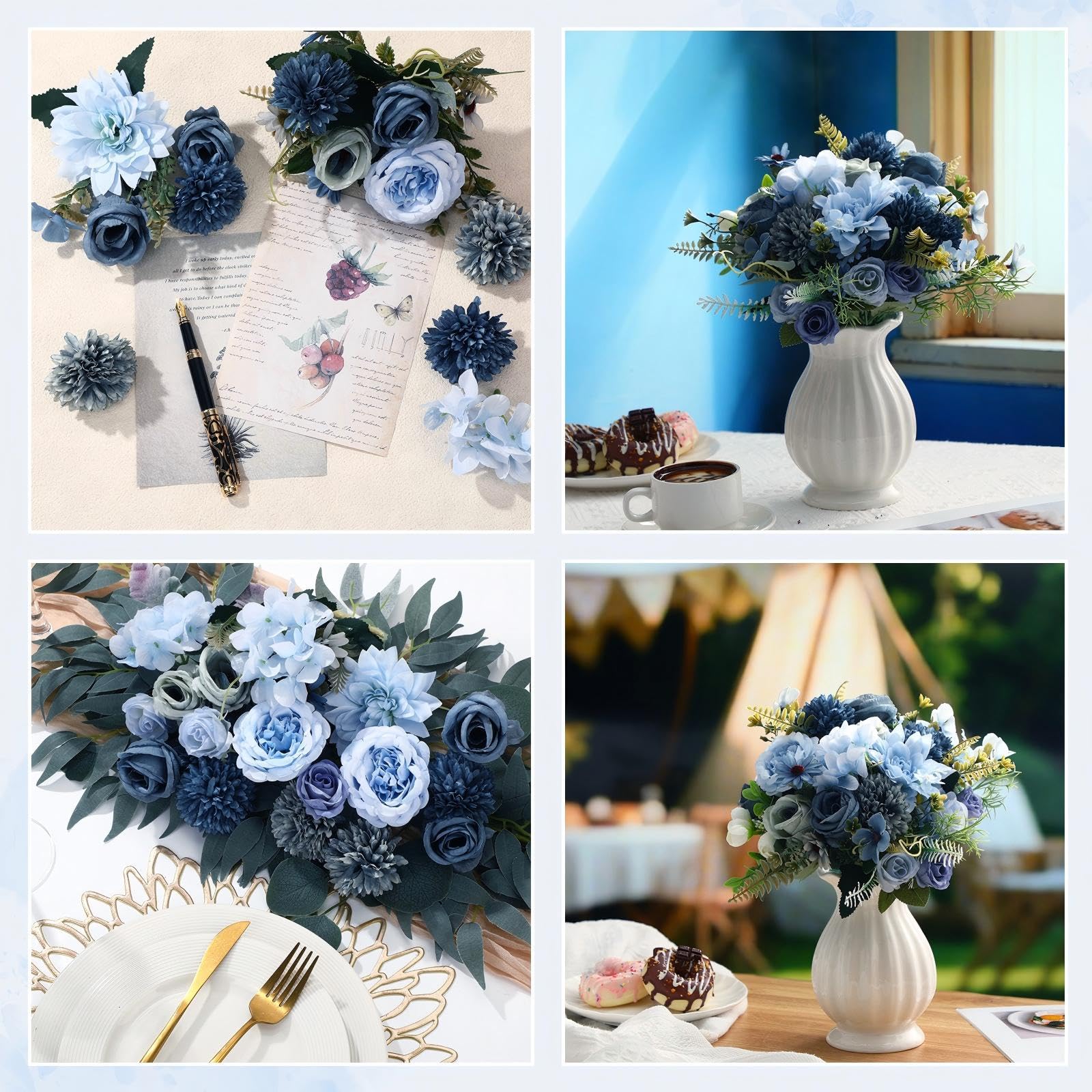 GUERLAIN ネイビー　Flower Vase Amazon.com: Zeyune 12 Bundles Gradient Blue Artificial Flowers