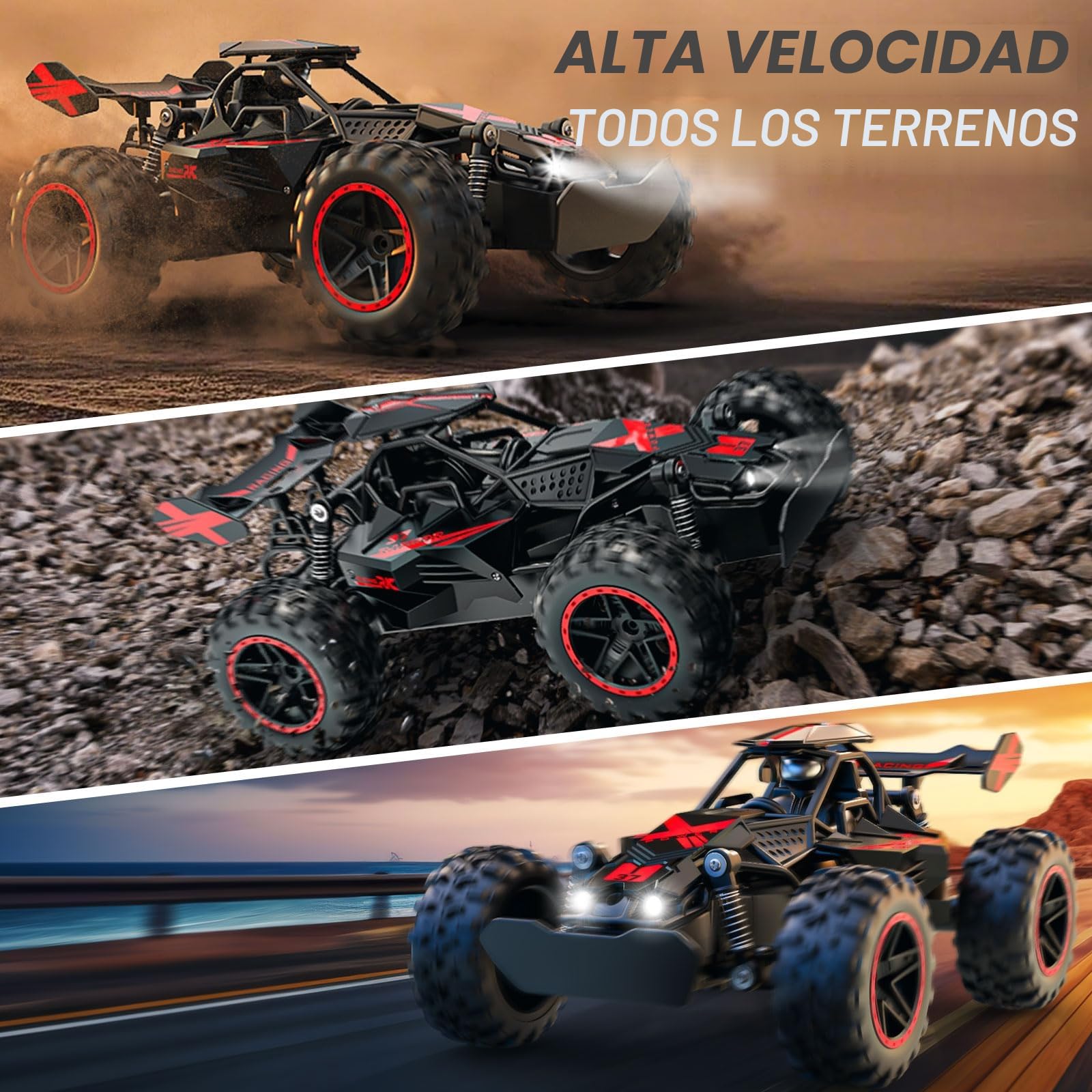 ACAMMZAR Coche Teledirigido para Niños, 1:18 20+KM/H Off Road Monster RC Truck, Control Remoto RC Coche para Años y Adultos, Rojo