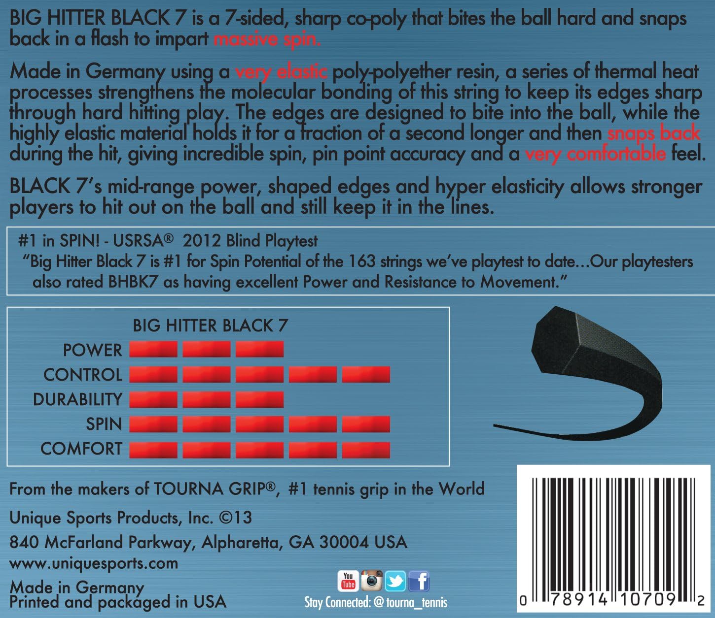 Tourna Big Hitter Black7 Ultimate Spin Polyester Tennis String 17g set : Tennis Racket String : Sports & Outdoors