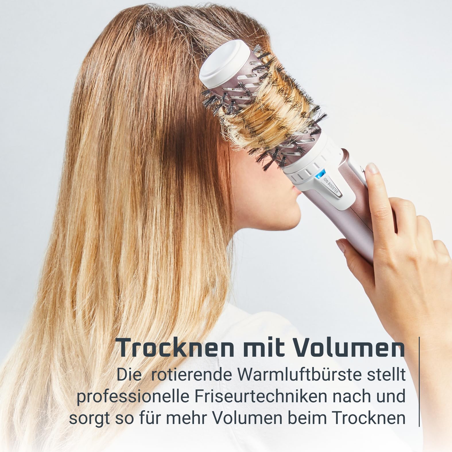 Rowenta Brush Activ Premium Care rotierende Warmluftbürste, Naturborsten für glänzendes Haar, Kaschmir-Keratin-Beschichtung, 2 Bürstenaufsätze 40mm und 50mm, 3 Stufen, Föhnbürste, weiß, CF9540