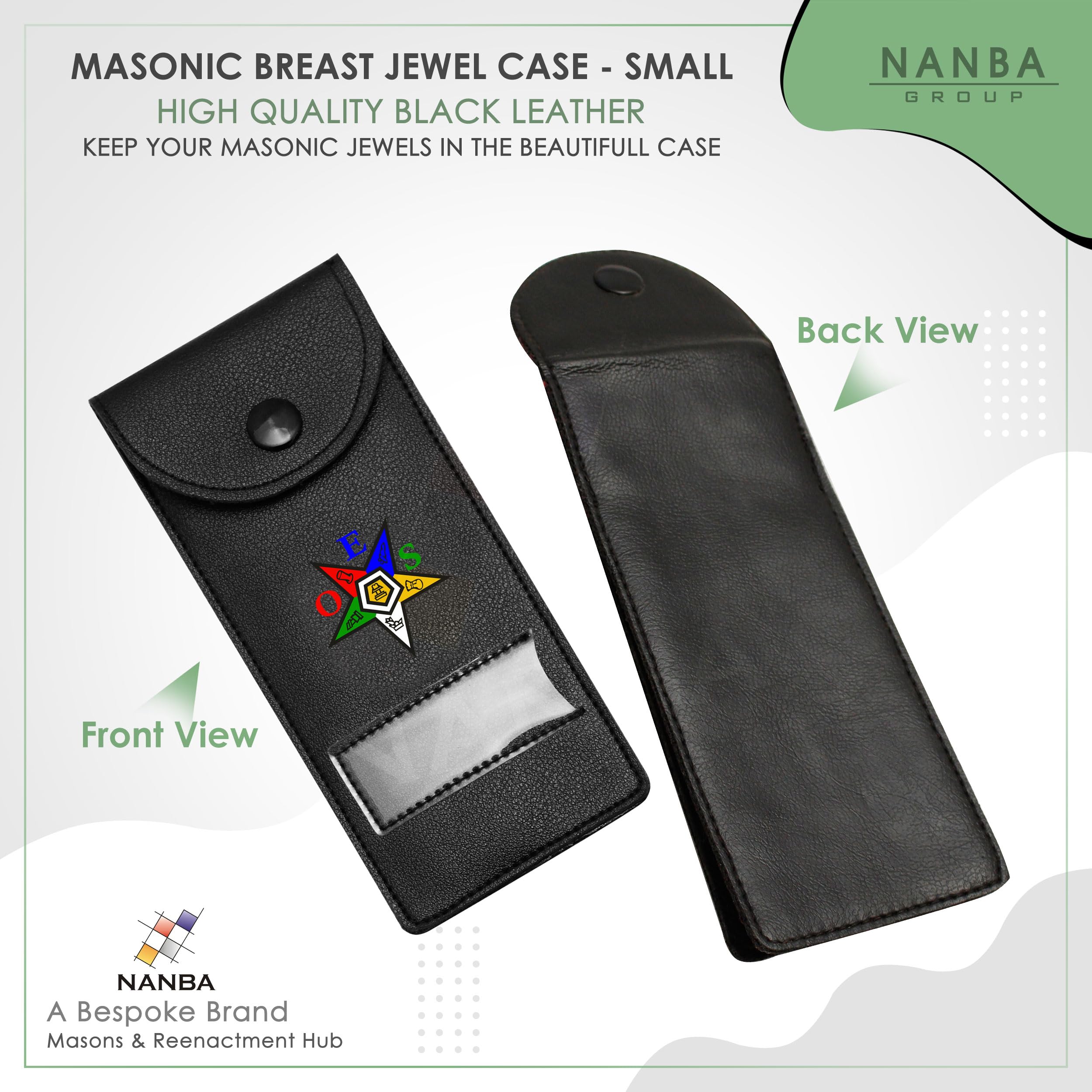 Masonic Regalia Pocket Jewel Holder Case Leather Carry Wallet with Soft Lining for Freemason Lodge Jewels, Pins & Badges - Order of the Eastern Star (OES) Emblem - Printed