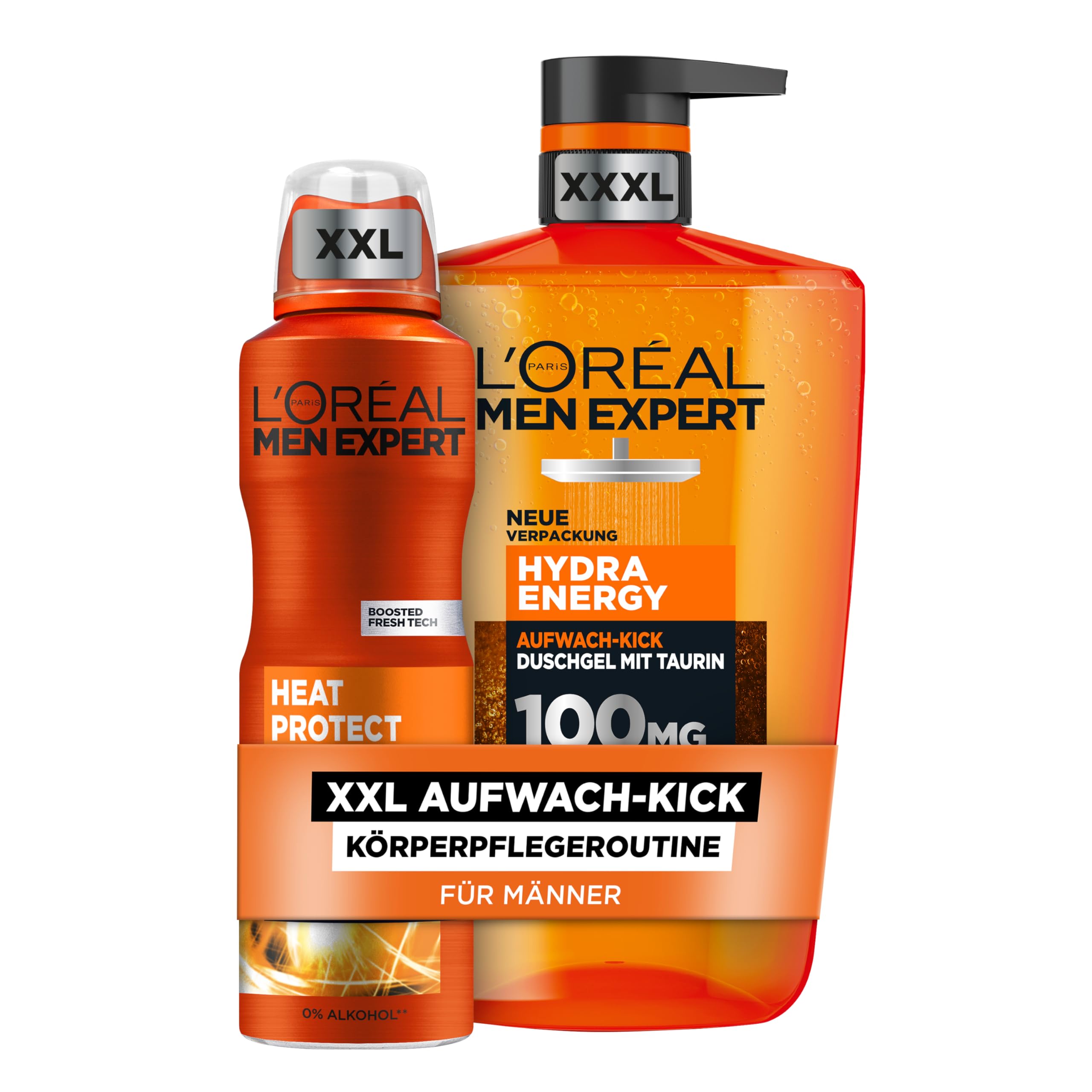 L'Oréal Men Expert Körperpflegeset für Männer, Mit XXXL Duschgel und XXL Deospray, Set für Herren mit Taurin und Keramik, Hydra Energy, Heat Protect, 2-teilig
