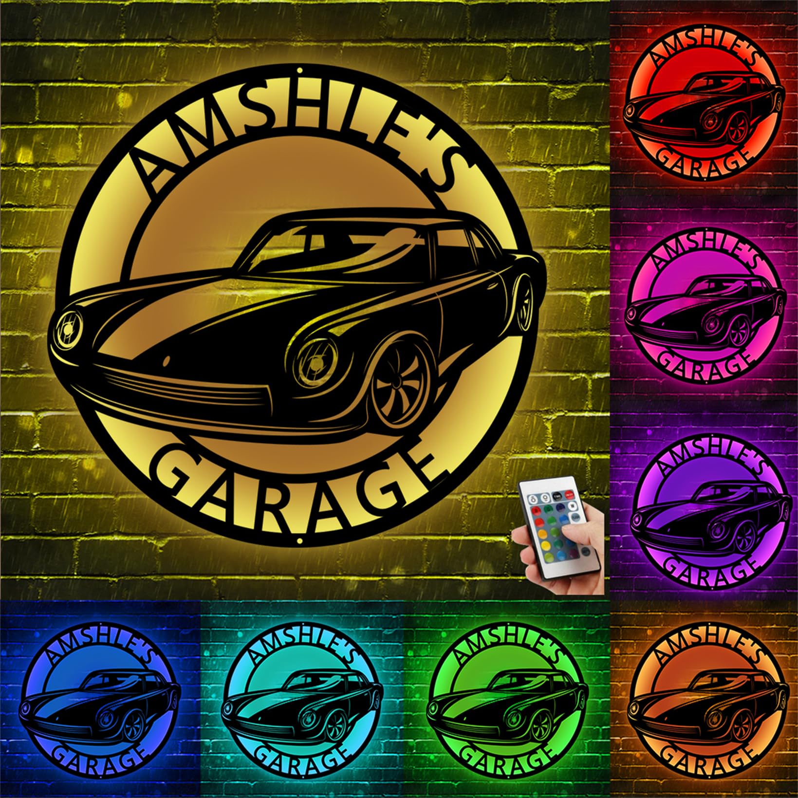 Personalized Dad's Garage Metal Wall Sign Car Neon Lamp Custom Work Shop Name Sign Mechanic Repair Work Shop Wall Art Decor Home Decor Gift for Men Boy Dad Husband (Garage Wall Sign - 3)