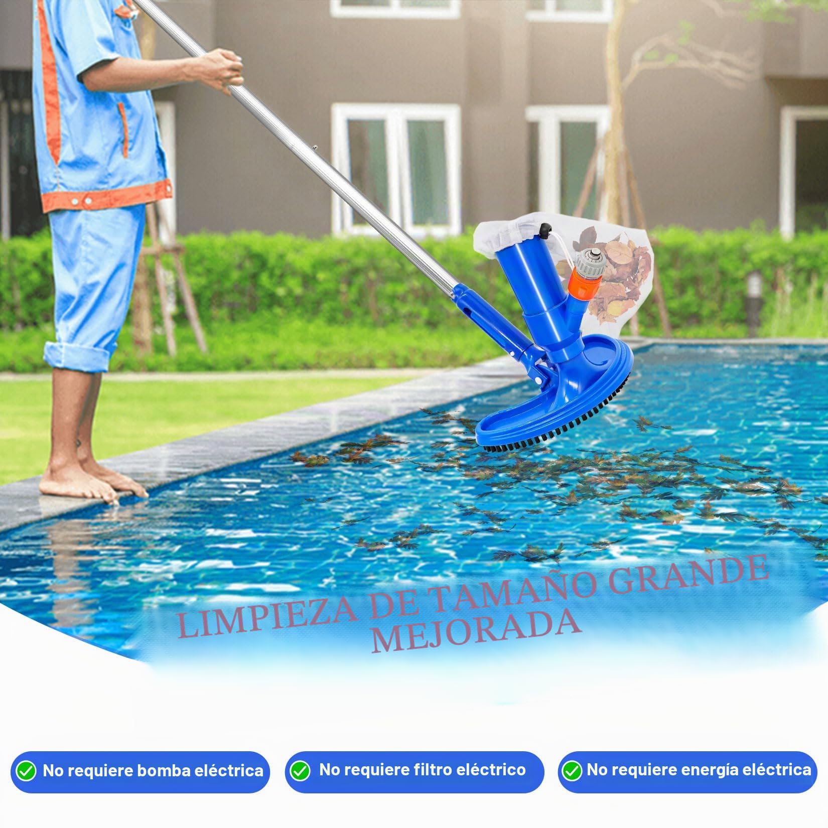 Idota Aspirador de piscina de 160 cm, juego de aspiradora de suelo para piscina con cepillo curvado ampliado, 4 barras de aluminio reforzadas y extendidas extraíbles, suelo de piscina, aspiradora para