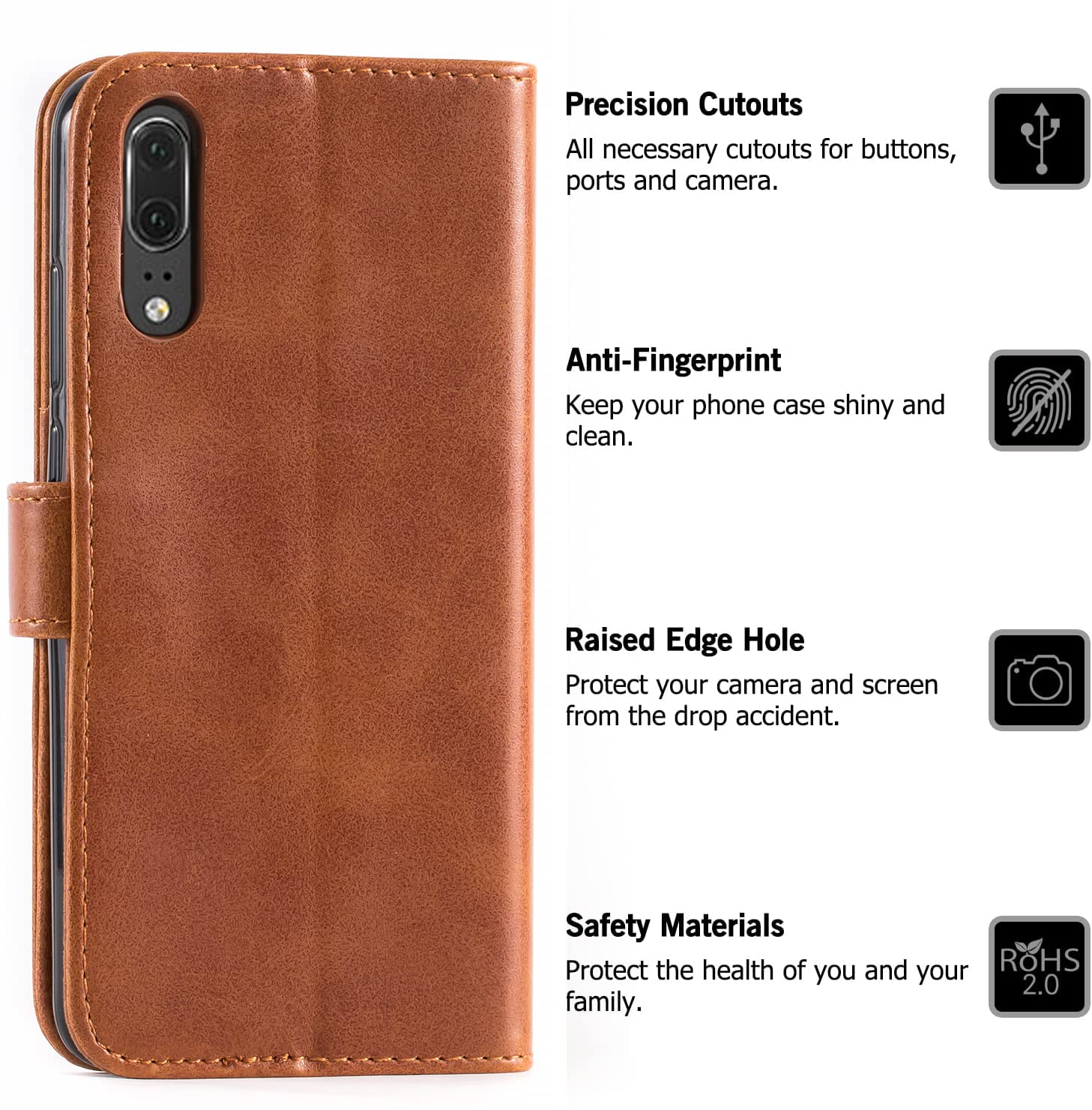 Mulbess Handyhülle Für Huawei P20 Lite - Vintage Flip Case Mit Magnetverschluss, Kartenschlitzen & Ständerfunktion, Braun