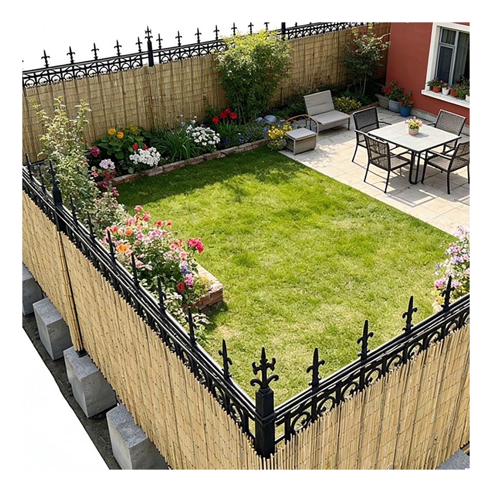 Xlhwjcp Natural Black Cord Natural Reed Privacy Screen Fence, Outdoor Fencing Panels, Garden Windscreen Mesh Shade Sail Net Barrier, With Cable Ties (0.8X9m/2.6X29.5ft,)