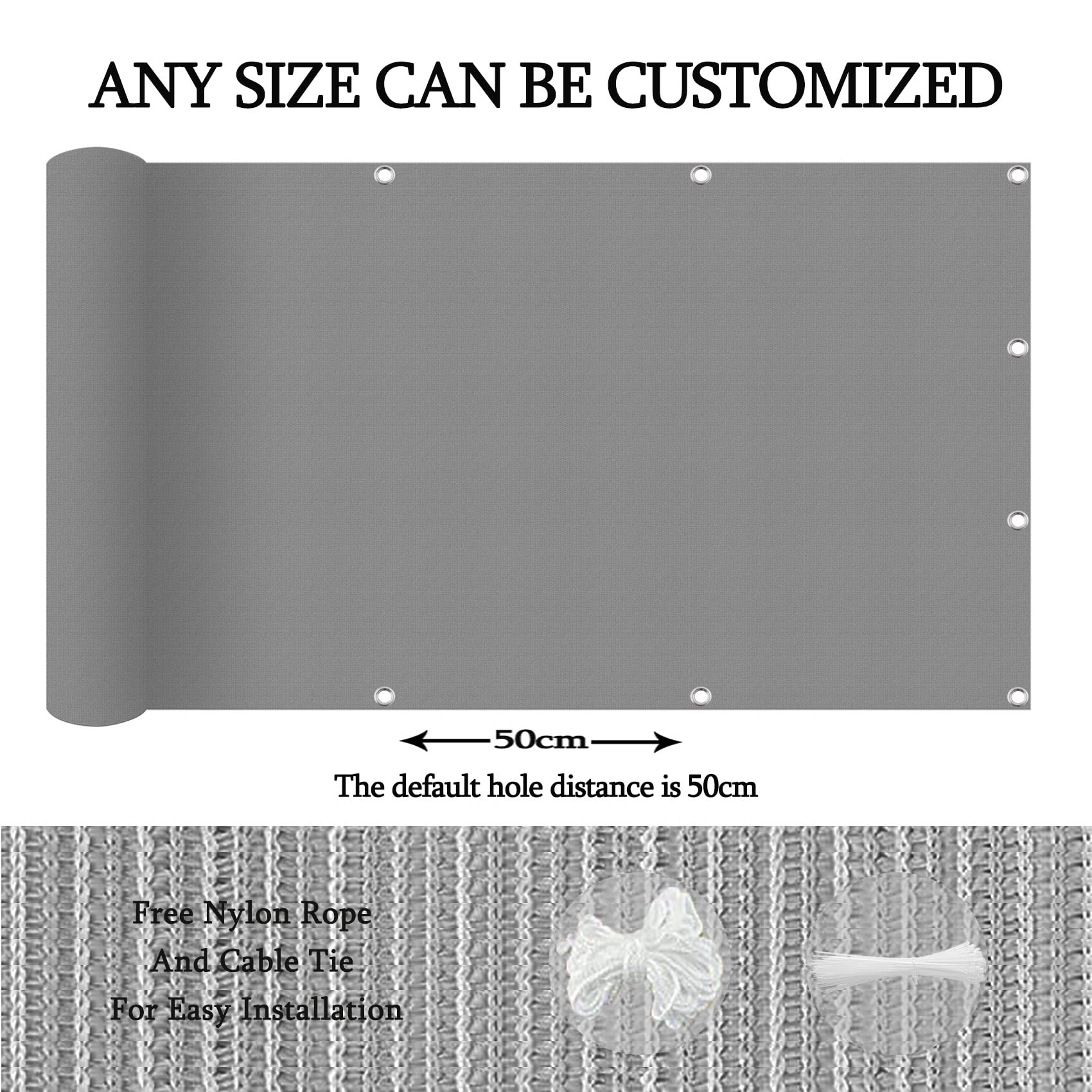 Toile de Balcon Filet D'ombrage 115 x 700 cm Protection UV Résistant aux Intempéries Gris