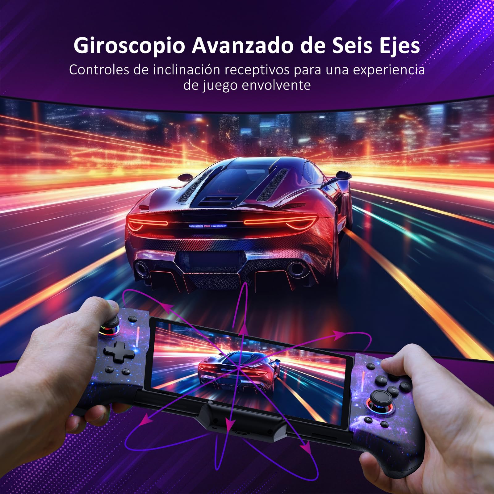 NexiGo Hall Effect Gripcon (Sin Deriva, Sin Zona Muerta) con Joystick de Detección de Efecto Hall para Switch/Switch OLED, Luz RGB Ajustable, Giroscopio de 6 Ejes, Turbo, Mapeo (Cosmic Nebula)