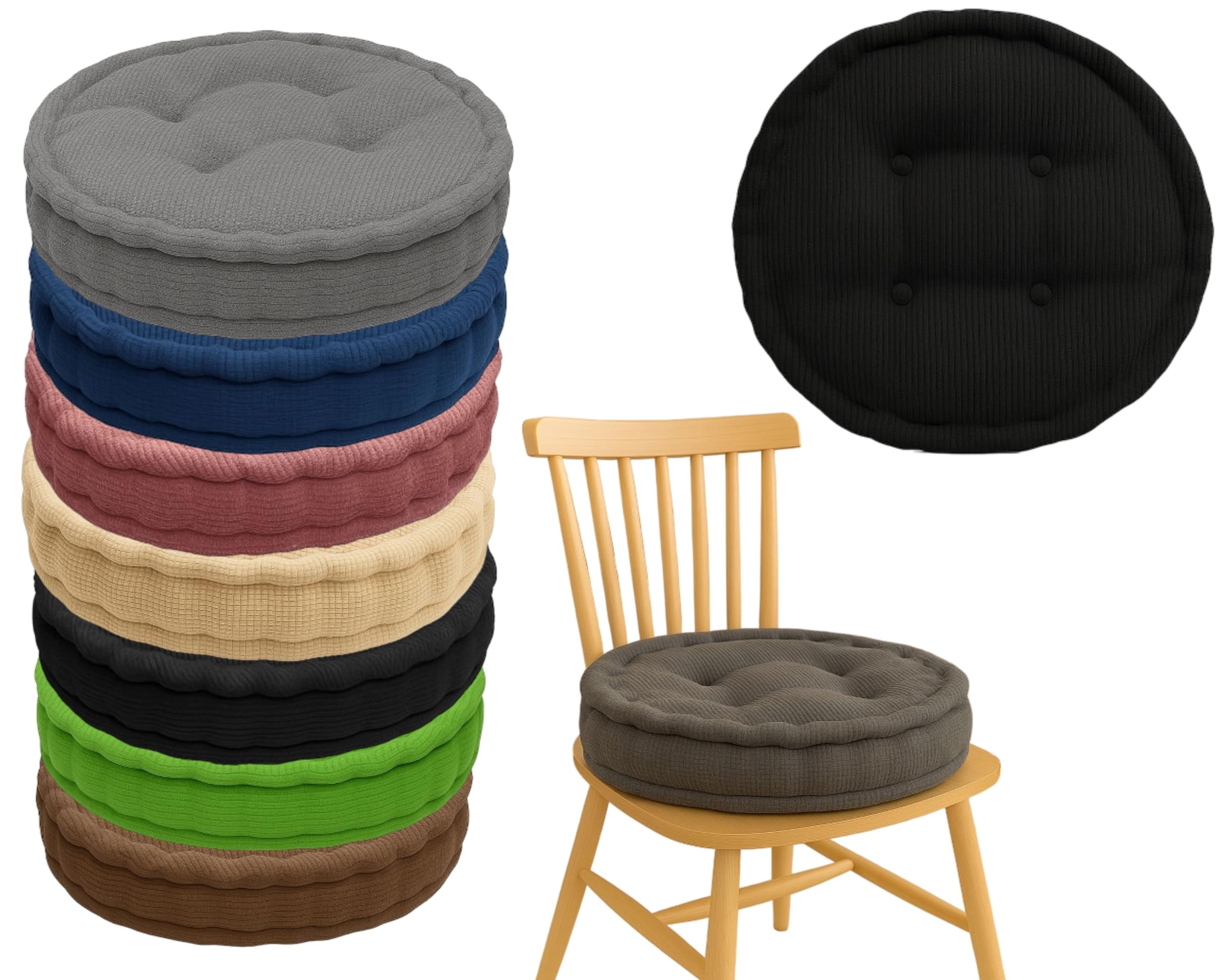 Pack of 1 Booster Cushion Round Seat Pad 45x10cm, Thick 10cm Dining Chair & Armchair Cushion for Home, Office, Garden - Pain Relief Seat Pad for Elderly, Soft Polyester Cover (Any Colou Our Choice)