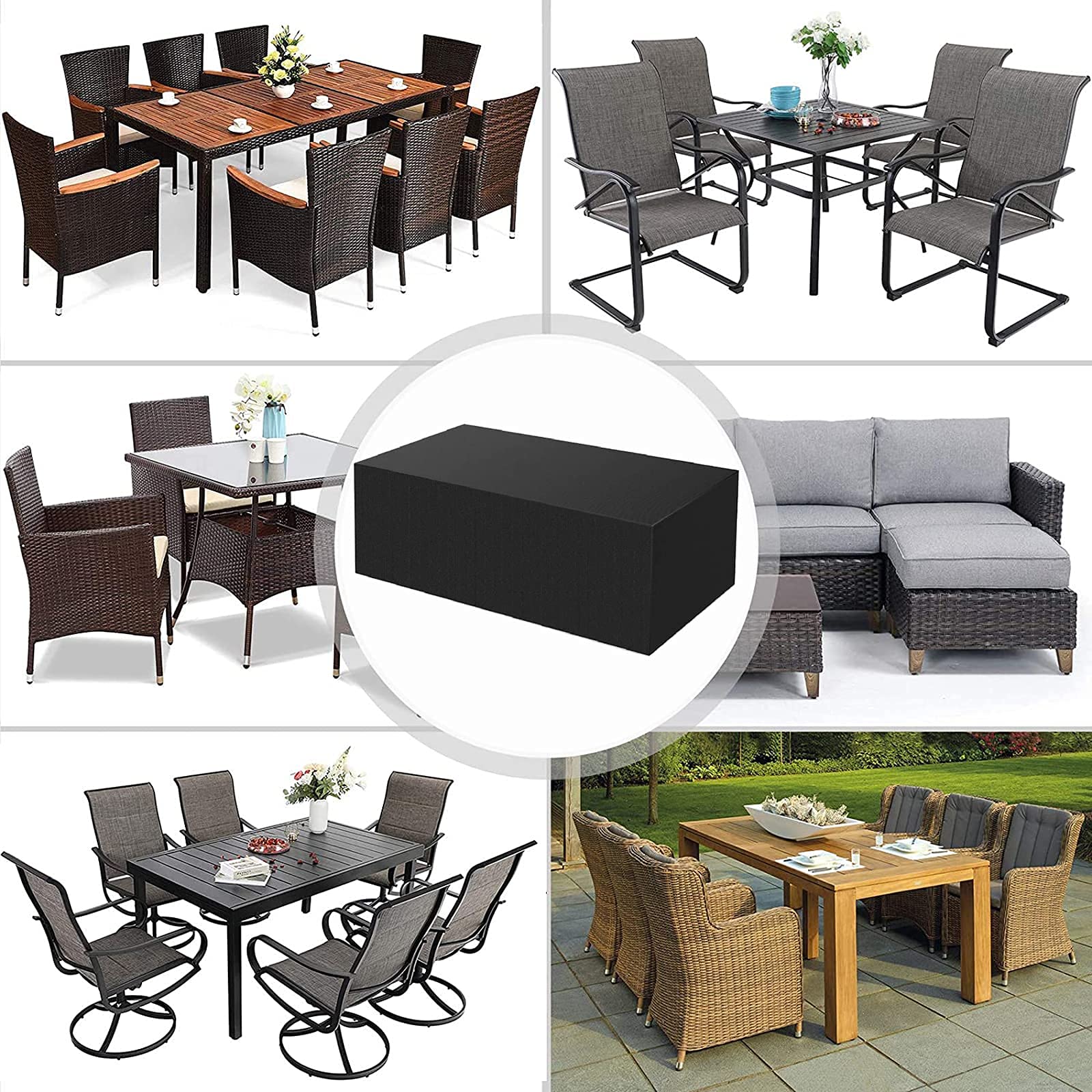 Gartenmöbel Abdeckung Rechteckig, Abdeckhaube Gartenmöbel mit Zugkordel, Wasserdichte Gartenmöbel Abdeckung, UV-beständige Schutzhülle für Gartentische und -möbel