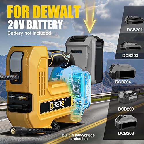 Miniatura 7 de Inflador de neumáticos inalámbrico de 160 PSI, compatible con compresor de aire Dewalt de 20 V, bomba de aire portátil de apagado automático, luz