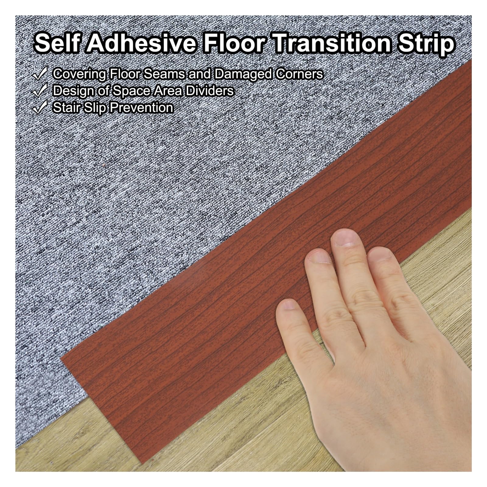 Striscia Di Transizione for Pavimento Autoadesiva Da 3 M Per Soglie | Pavimentazione divisoria piatta in vinile for unire gli spazi vuoti del pavimento(Gray Wood,40mm x 3 meters)