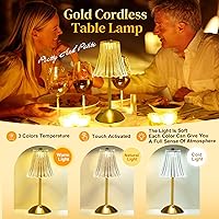 Vista 2 de Cordless Table Lamps for Bedroom,Gold Cordless Battery Operated Table Lamp Rechargeable Decorative Bedside Dimmable Nightstand Lamp Small Touch
