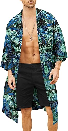 COOFANDY Chaqueta tipo kimono ligera para hombre, estilo japonés, estilo japonés, casual, parte delantera abierta, cárdigan largo, abrigo para
